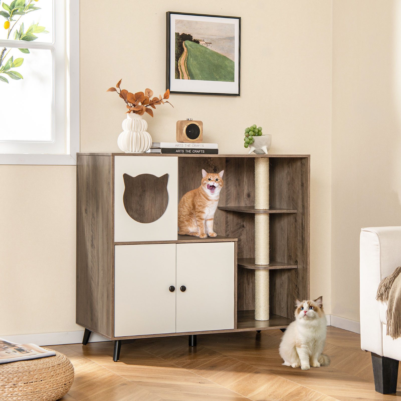 COSTWAY Tierhaus, Katzenschrank, Katzenhaus, Schrank für Katzenklo