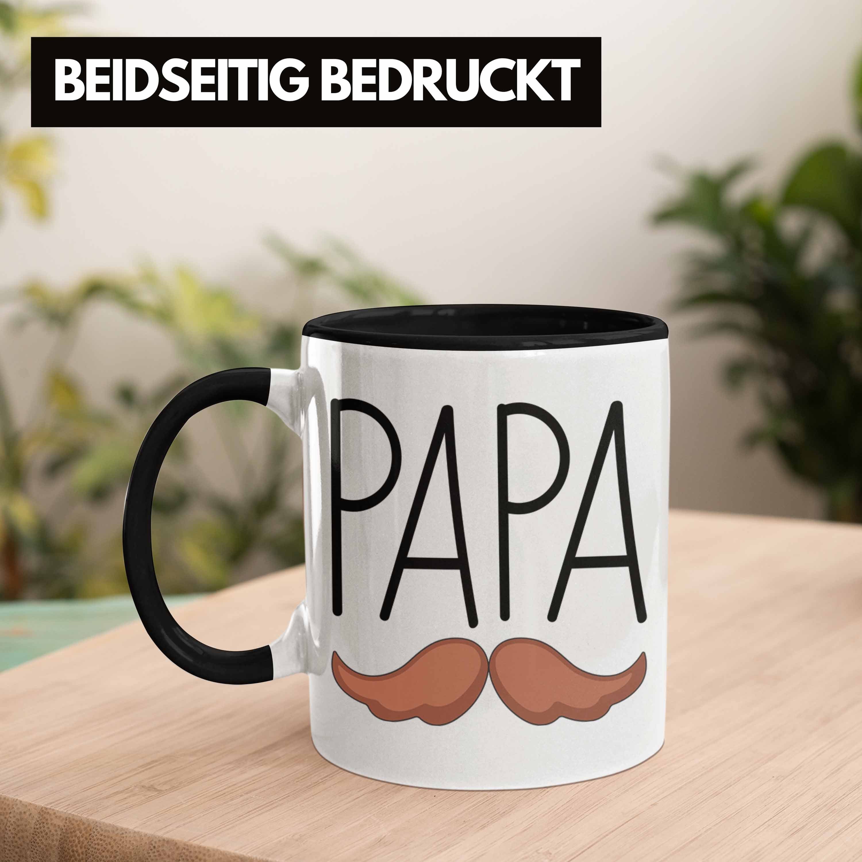 Trendation Tasse Papa Tasse Geschenkidee Vatertag Schnurrbart Schwarz Lustig Geschenk