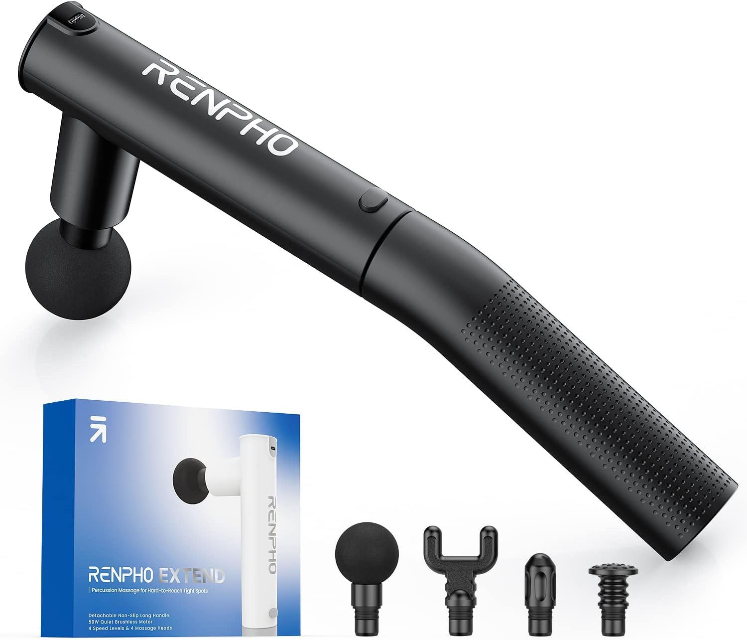RENPHO Massagepistole Renpho Extend Massage Gun C004, Inkl.Verlängerungsgriff für schwer zu erreichende Stellen