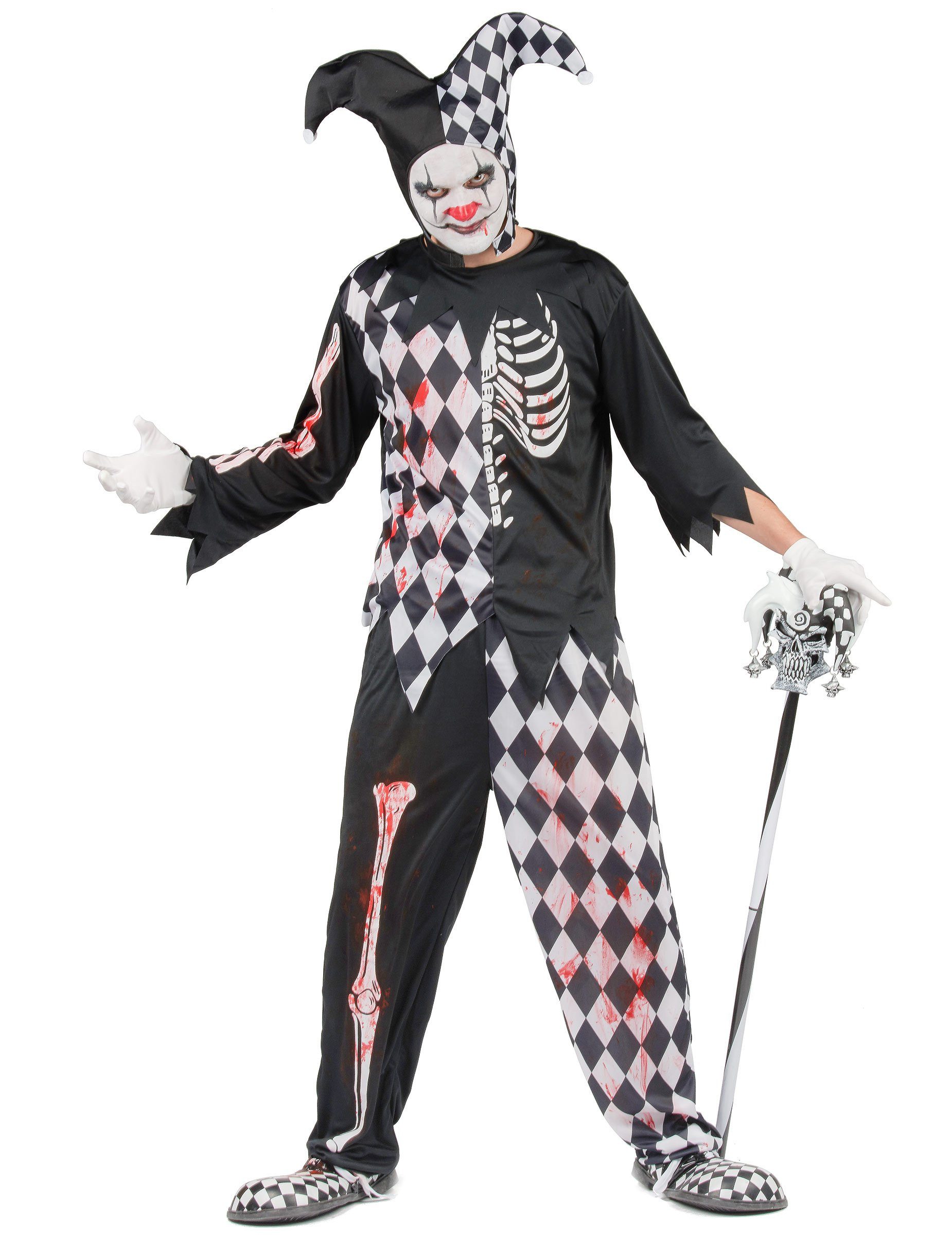 JADEO Clown-Kostüm Blutiges Harlekin-Kostüm Halloweenkostüm für Herren schwarz-weiss