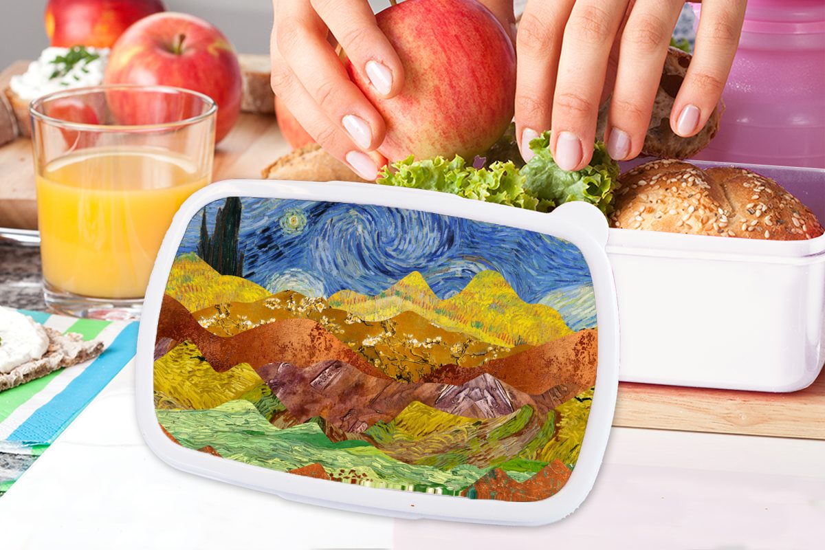 MuchoWow Lunchbox Van Brotdose, Alte Gogh Kunststoff, weiß Erwachsene, für Brotbox - Malerei, Kinder und Mädchen Meister - Jungs für (2-tlg), und