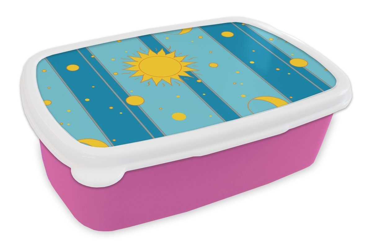MuchoWow Lunchbox Sonne - Mond - Design, Kunststoff, (2-tlg), Brotbox für Erwachsene, Brotdose Kinder, Snackbox, Mädchen, Kunststoff rosa
