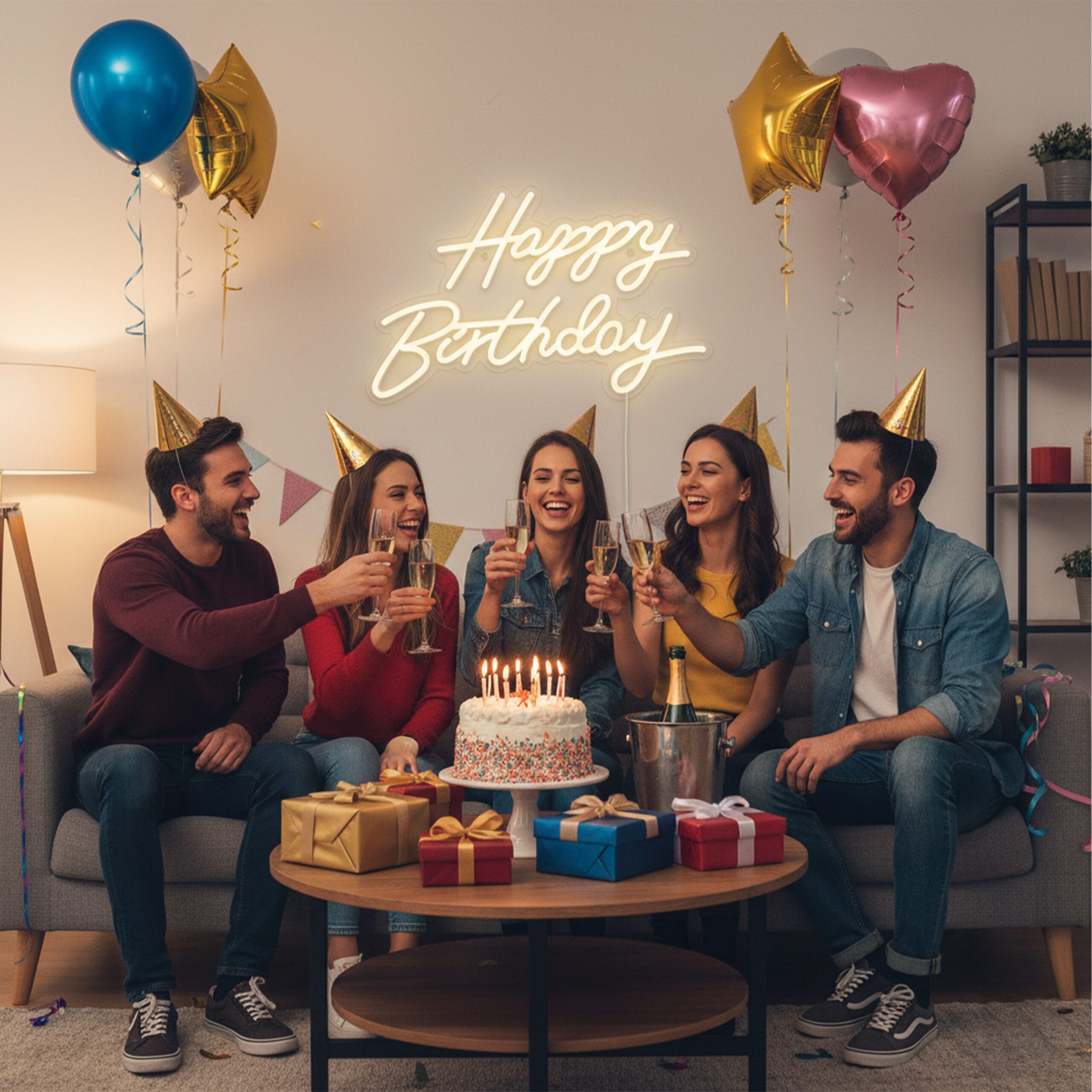 relaxdays Deko-Schriftzug LED Schild Happy Birthday, warmweiß