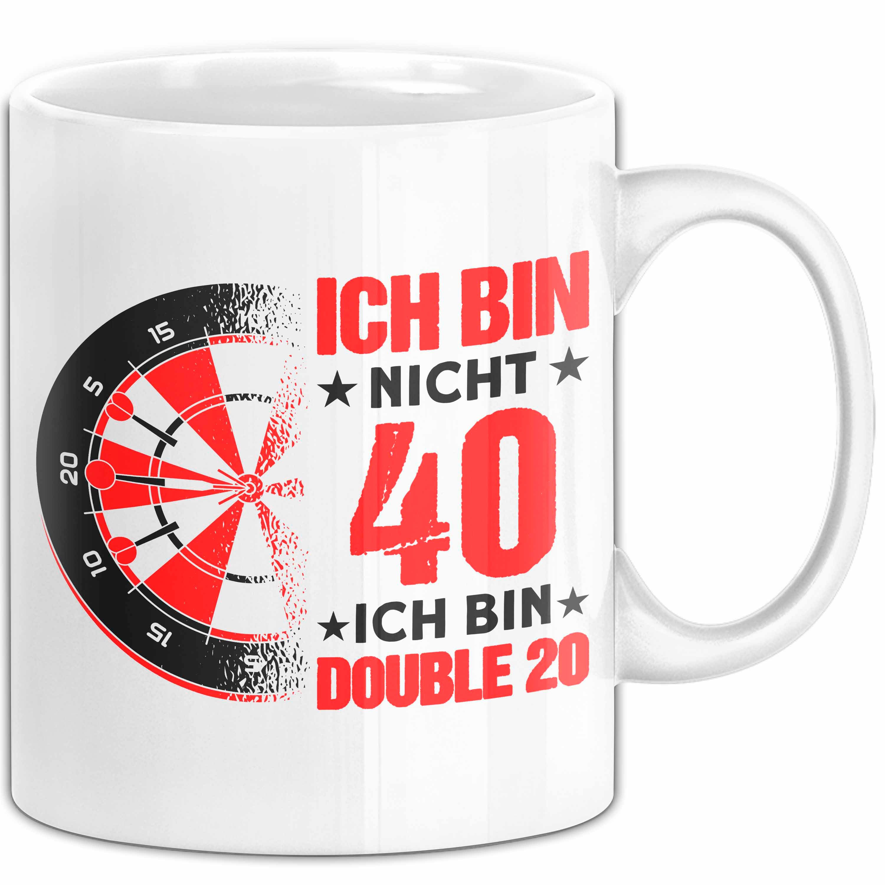 Trendation Tasse 40. Geburtstag Tasse Darts Geschenk Mann Spruch Dart Fan Double 20
