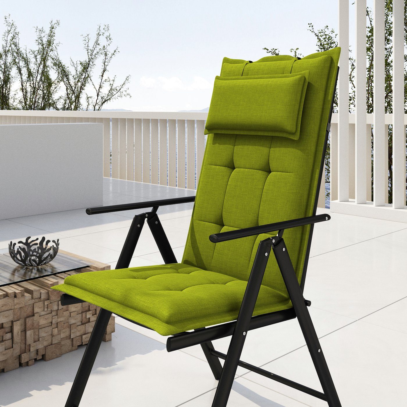 sunnypillow Hochlehnerauflage Gartenstuhlauflagen mit abnehmbarem Kopfpolst günstig online kaufen