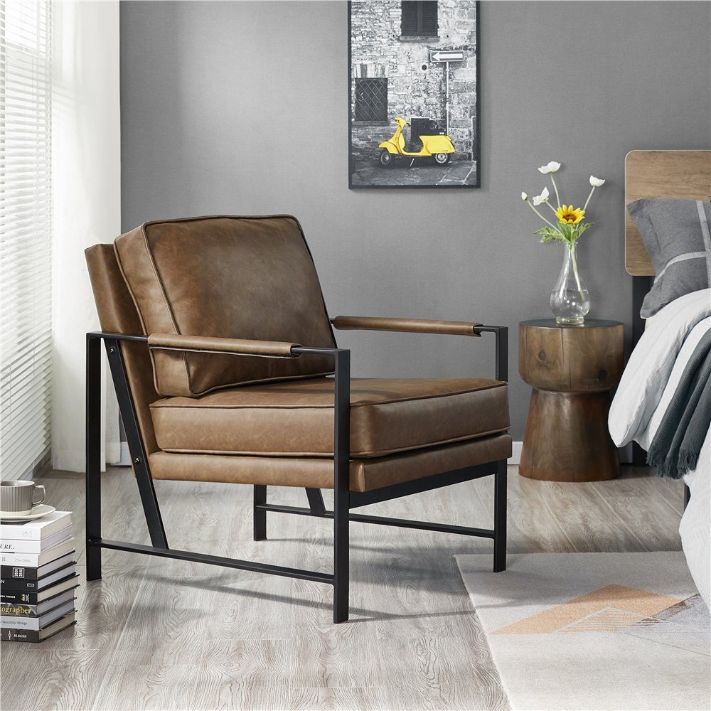 Yaheetech Relaxsessel, Retro-Stuhl Einzelsessel aus Braun Kunstleder