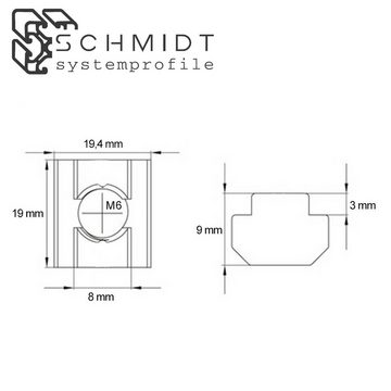 SCHMIDT systemprofile Profil 50x Nutenstein M6 Nut 8 Stahl verzinkt Gleitmutter mit Steg