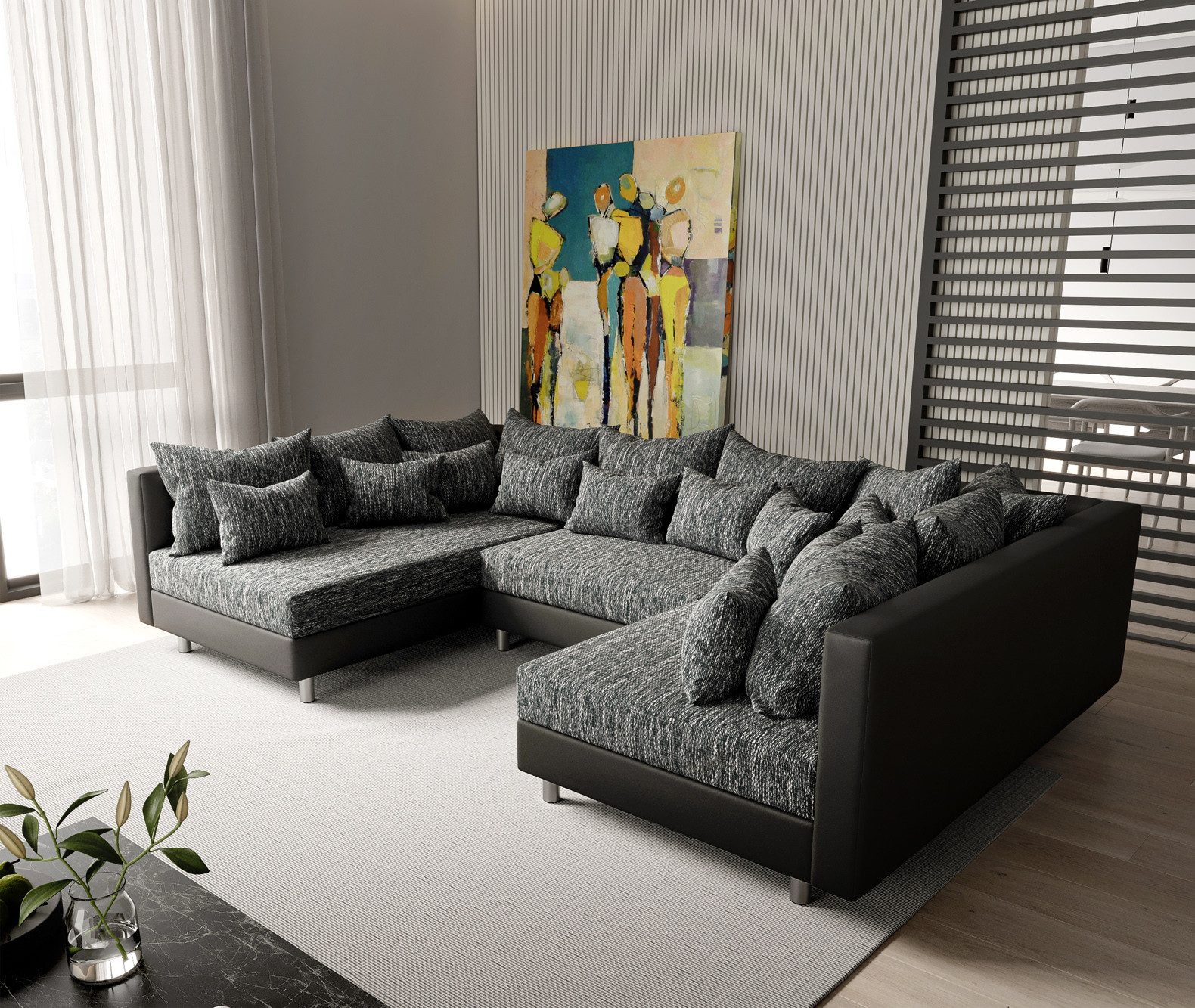 DELIFE Wohnlandschaft Clovis, Schwarz Wohnlandschaft modulares Sofa aus Modulsystem