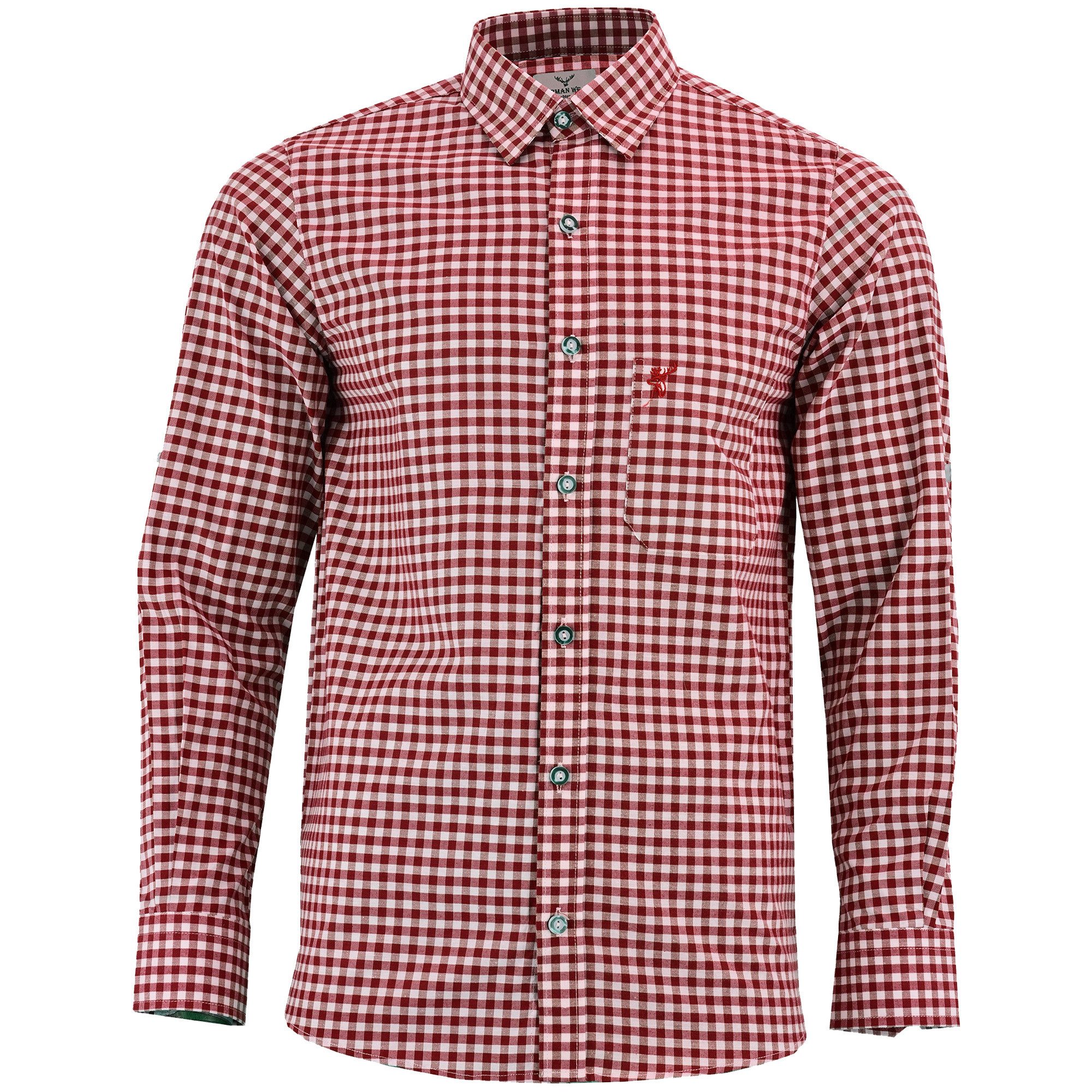 German Wear Trachtenhemd GW1202 Bayerisches Trachtenhemd Trachtenmode Beere Karo Hemd