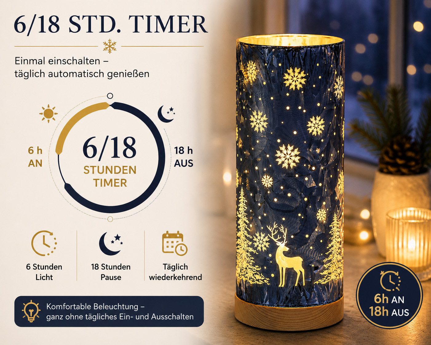 formano LED Dekolicht LED Tischlampe Deko Winterblau Stimmungslicht Zylinder 25cm, LED fest integriert
