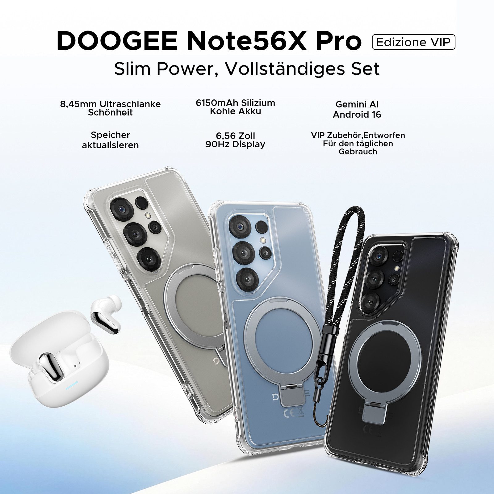 DOOGEE Note 56 X Pro Android 16, inkl. Kopfhörer, 6.56", 6150mAh, 4+128GB Smartphone (6,56 Zoll, 128 GB Speicherplatz, 13 MP Kamera, Gemini AI, 128GB ROM/2TB, NFC, Dual SIM, Face ID, Widevine L1)