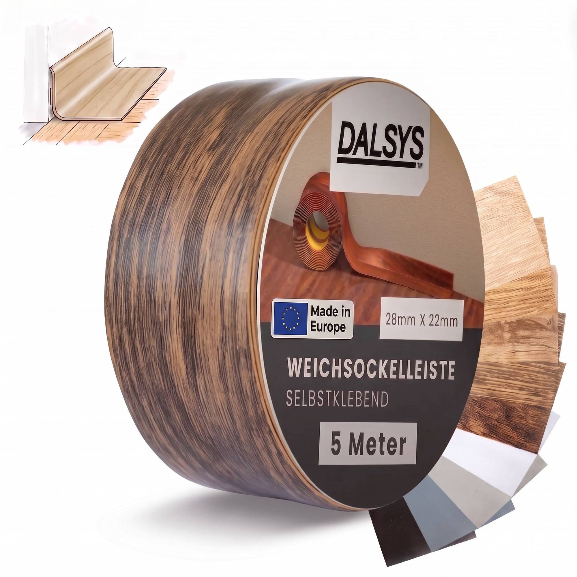 Dalsys Sockelleiste, L: 500 cm, Weichsockelleiste selbstklebend, 1-St., Klebeleiste, Abschlussleiste für Fugen in Wohnbereich, Küche, Bad