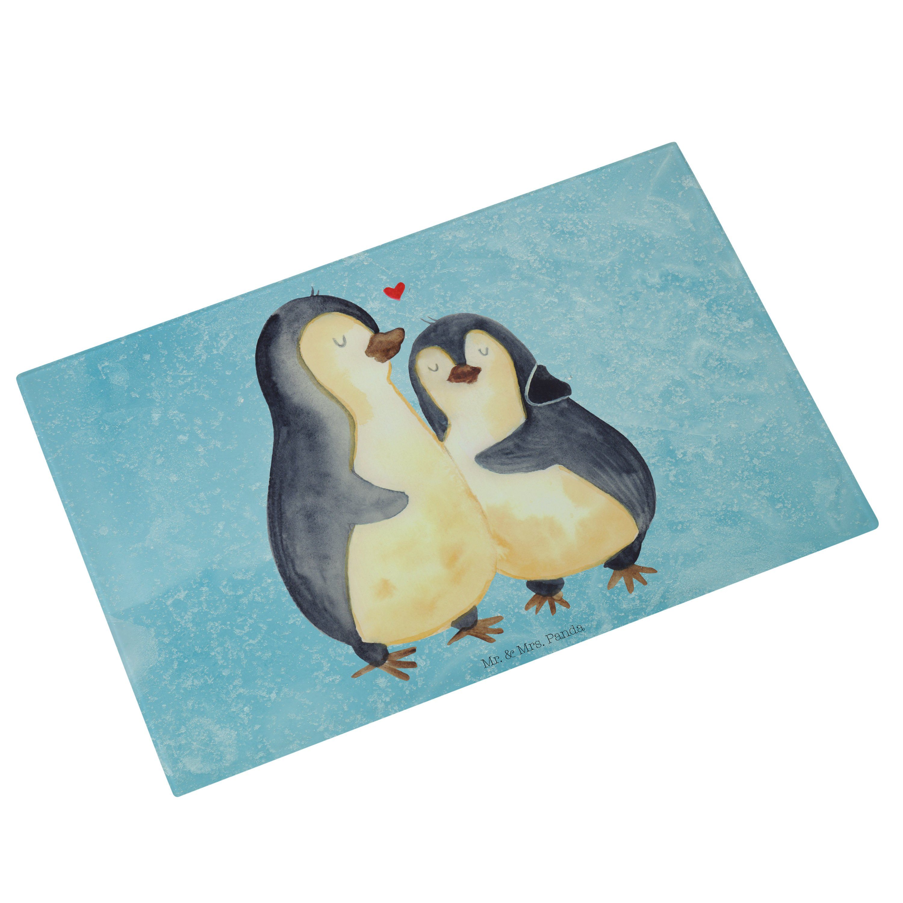 (1-St) Mrs. Eisblau Panda Glas, Servierbrett umarmend - & Liebe, Geschenk, Paar, Glasschneidebrett, Mr. Premium Pinguin -