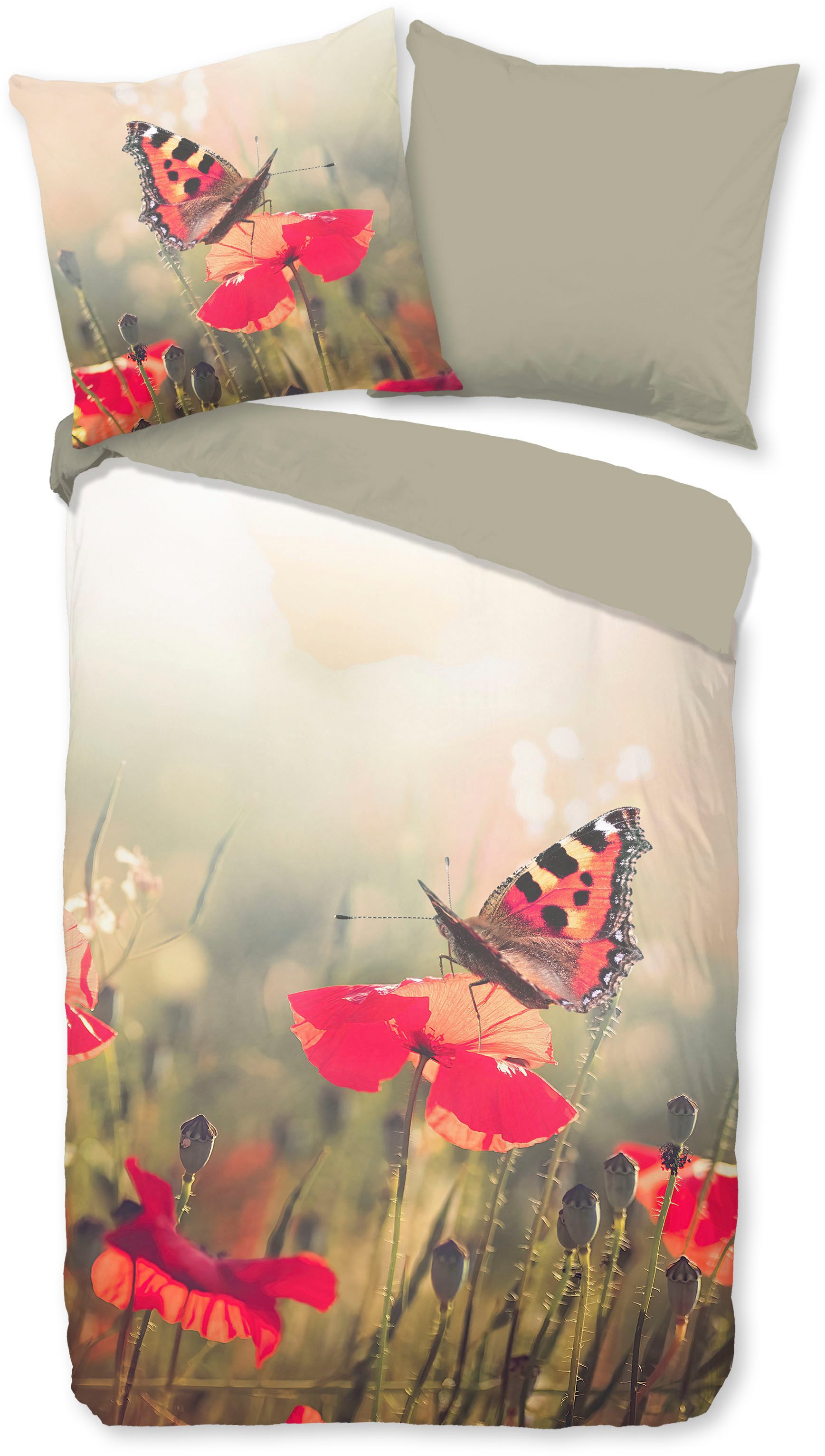 good morning Wendebettwäsche Poppies, Renforcé, 2 teilig, 100% Baumwolle, 135x200, 2 Teilig, Reißverschluss, Wendeoptik, Poppy – Bild 2 von 5
