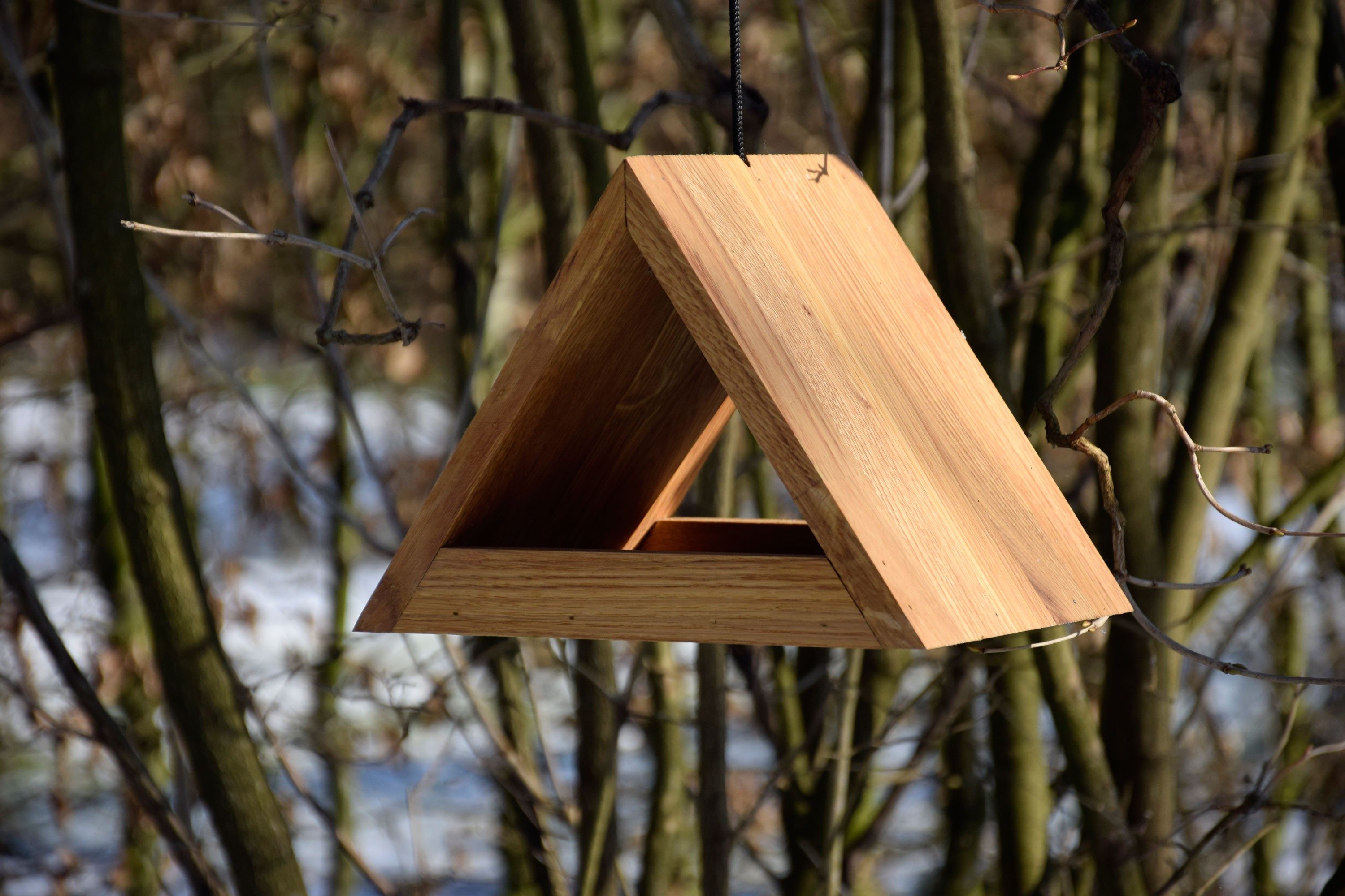 LUXUS-VOGELHAUS Futterhaus Vogelhaus Futterspender, Eiche Dreieckig