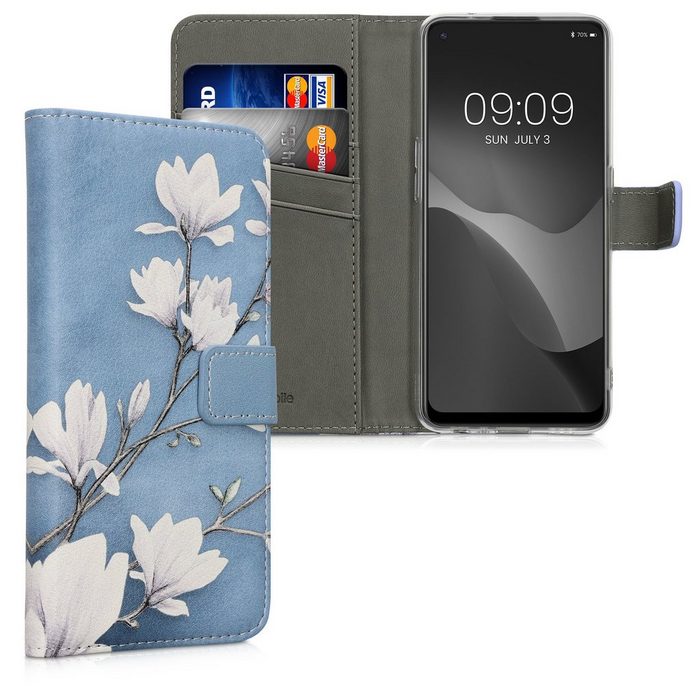 kwmobile Handyhülle Hülle für Oppo A94 (5G) Kunstleder Wallet Case mit Kartenfächern und Stand - Magnolien Design