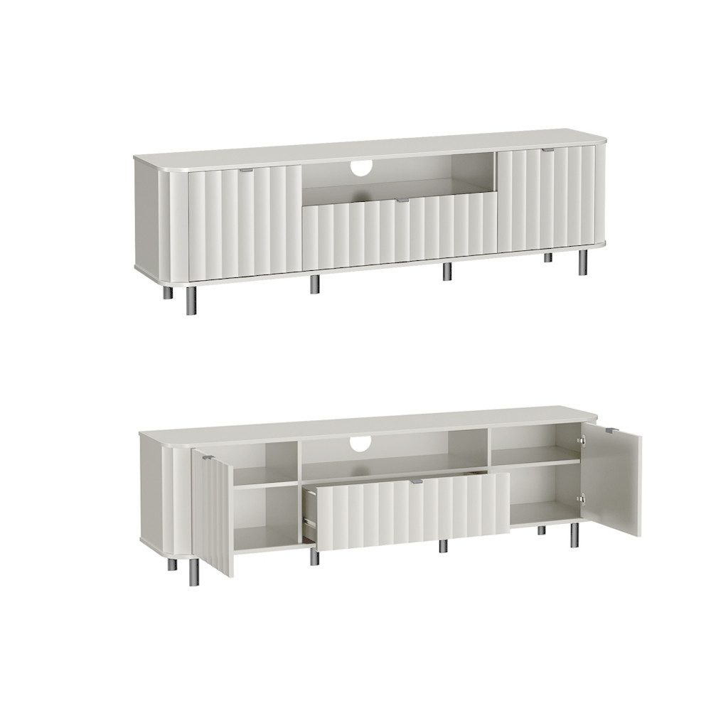 Lomadox Wohnzimmer-Set NASHVILLE-161, (Mega-Spar-Set, 3-St., Vitrine Lowboard Highboard), Wohnzimmer-Set in Weiß, mit Wellen-Optik, modern – Bild 3 von 4