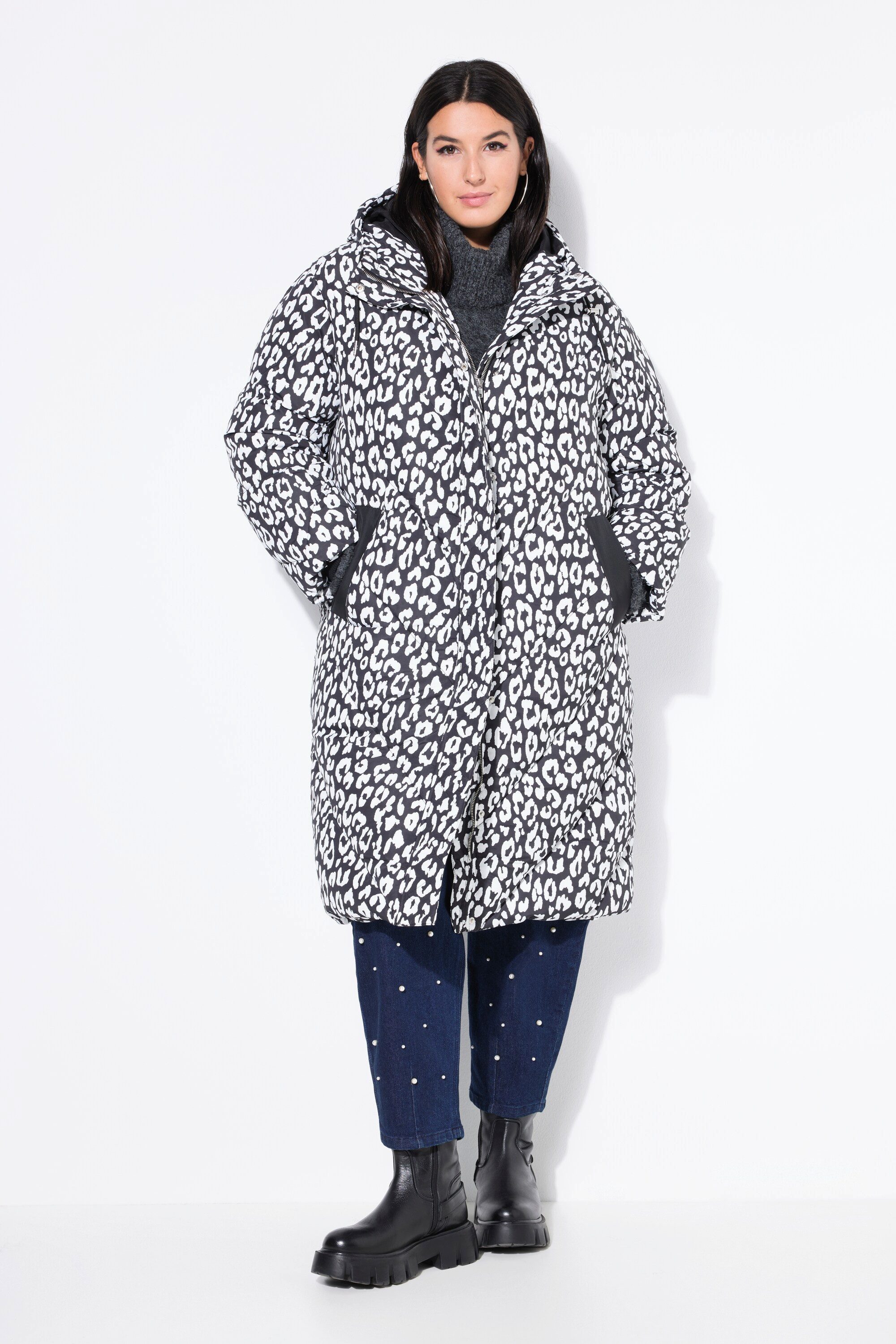 Studio Untold Steppmantel Steppmantel Leo-Muster 2-Wege-Zipper Kapuze günstig online kaufen