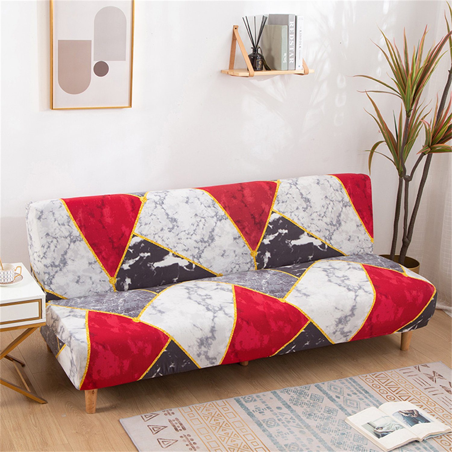 Rot ärmellos Sofahusse, Couch-Möbelschutz Sofabezug, HOMEIDEAS, Gedruckt