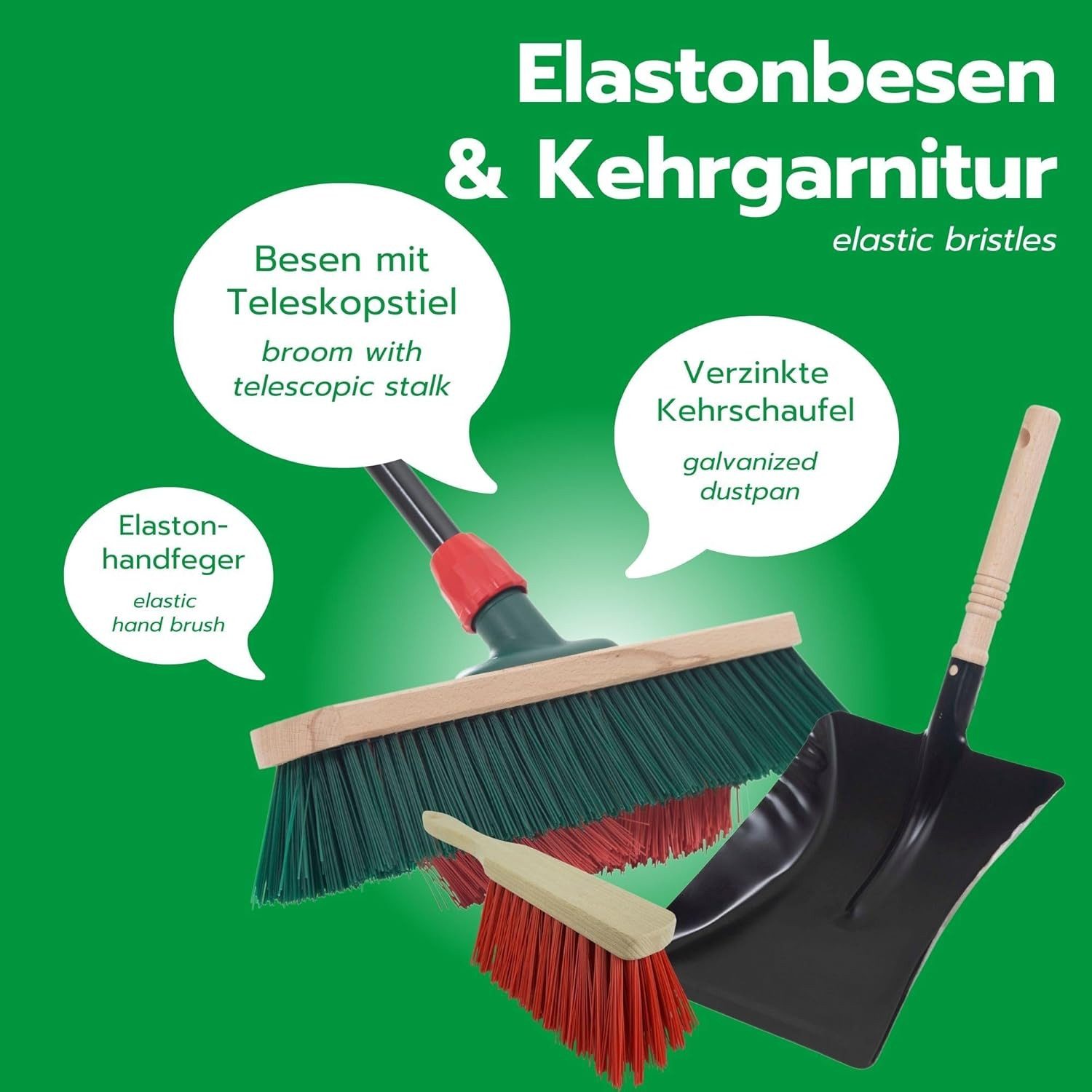 Novaliv Krümelkehrer 19470-30656-19489-51200-1x, (1-tlg), Novaliv Gartenbesen mit Stiel V-Borsten 40 cm Elaston Borsten inkl. Ke