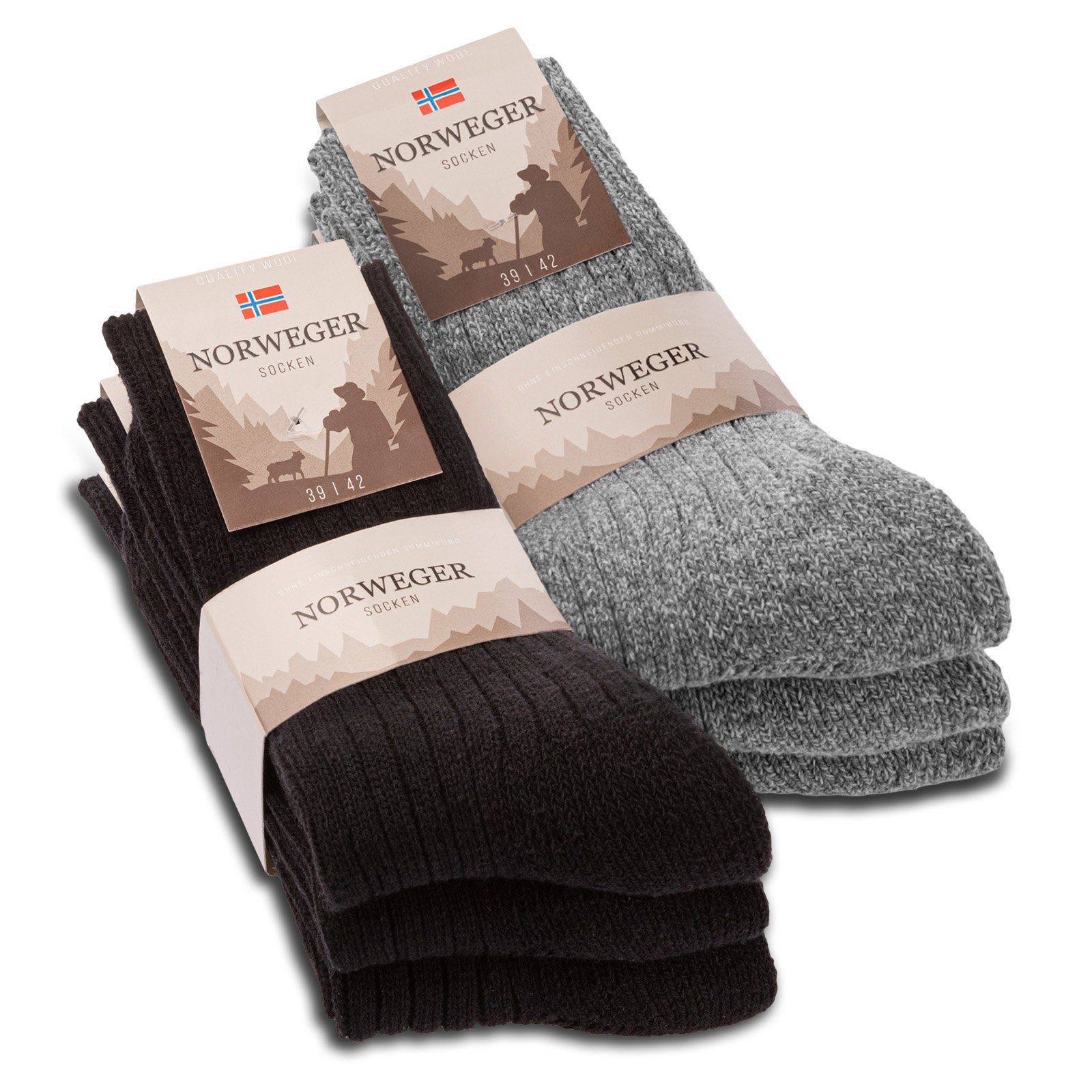 sockenkauf24 Norwegersocken 6 Paar Damen & Herren Носки mit Wolle Зимние носки (Grau/Schwarz, 43-46) Schwarz Grau Anthrazit - 20100