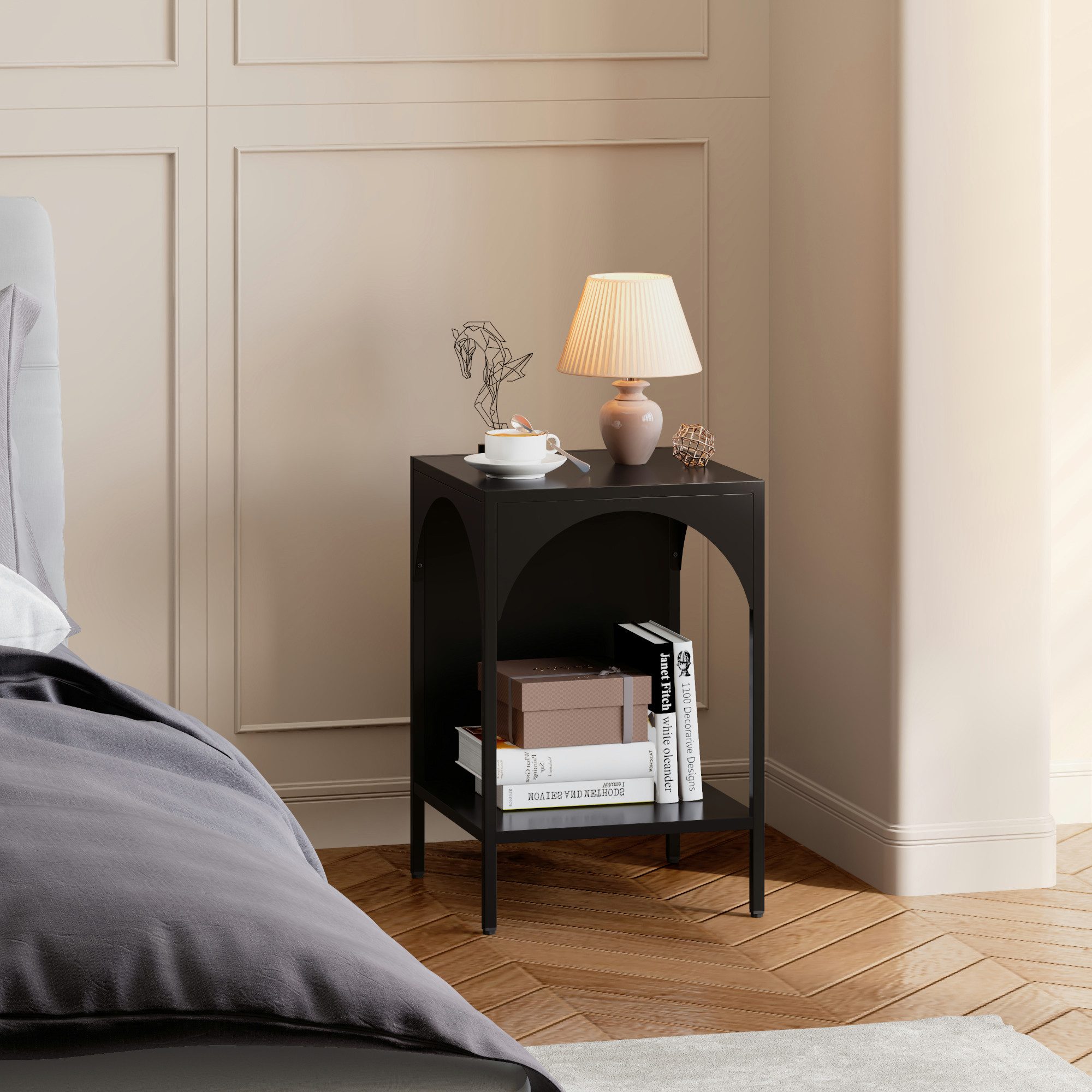 en.casa Standregal, »Akaa« mit 2 Ablagen Stahl 52x35x35cm Schwarz günstig online kaufen