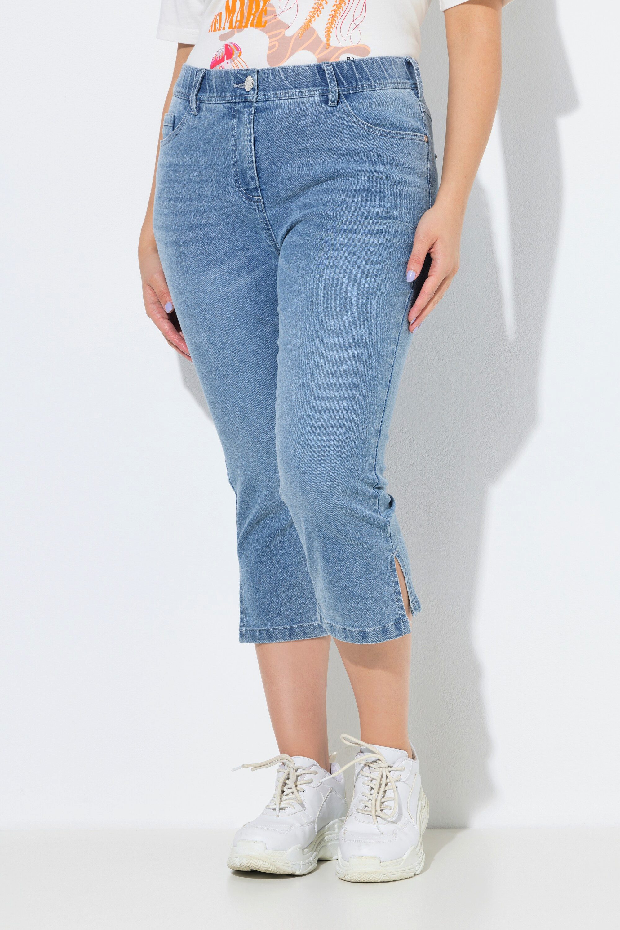 Ulla Popken Regular-fit-Jeans Jeanscapri Sarah Wascheffekte schmales Bein