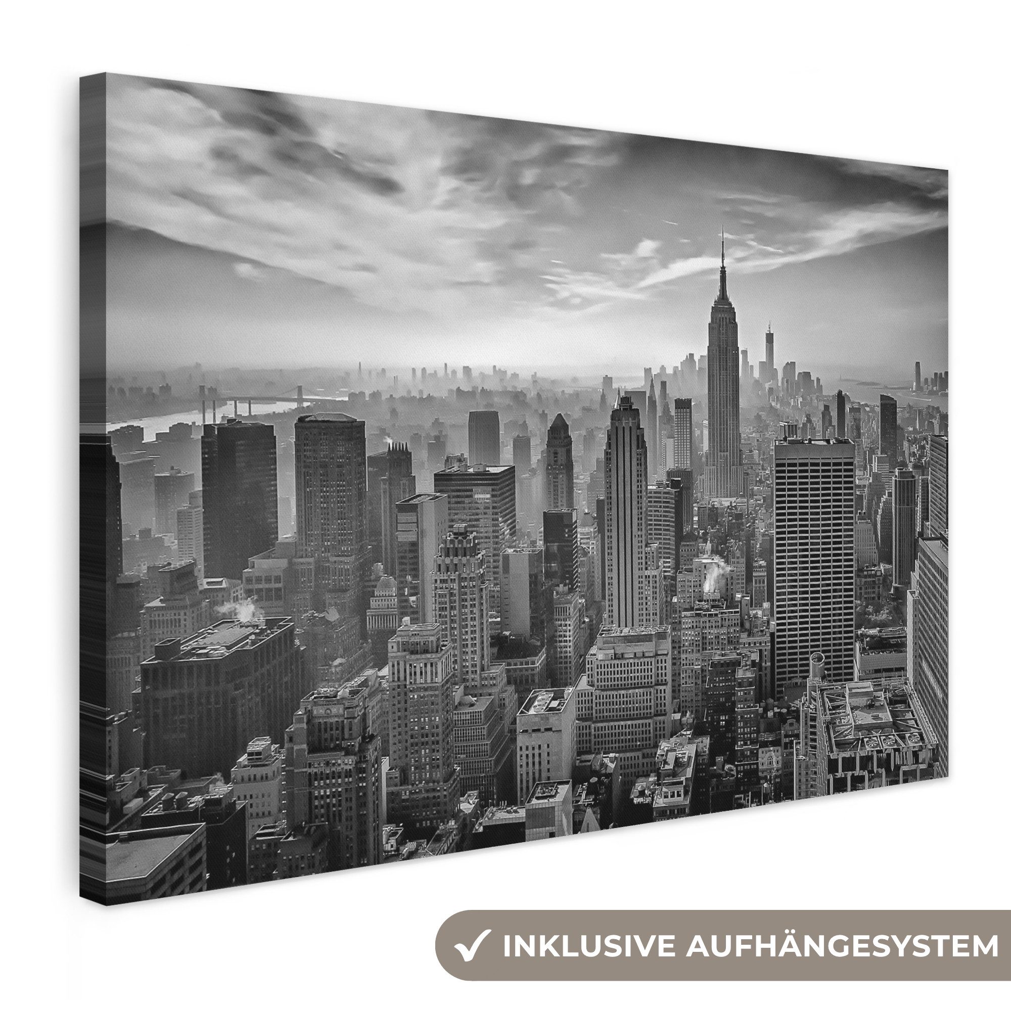 OneMillionCanvasses® Leinwandbild Architektur - Schwarz und weiß - Stadt - Skyline - New York, Fotodruck (1 St), Wandbilder Wohnzimmer Schlafzimmer 90x60 cm