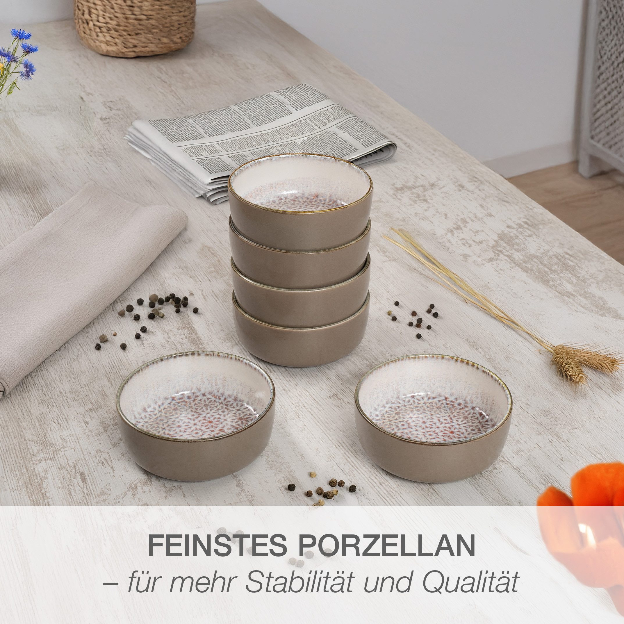 Moritz & Moritz Müslischüssel ALHAMBRA Müslibowls Mousse, Steinzeug, (Set, 6-tlg), Hochwertiges Steinzeug, Spülmaschinengeeignet