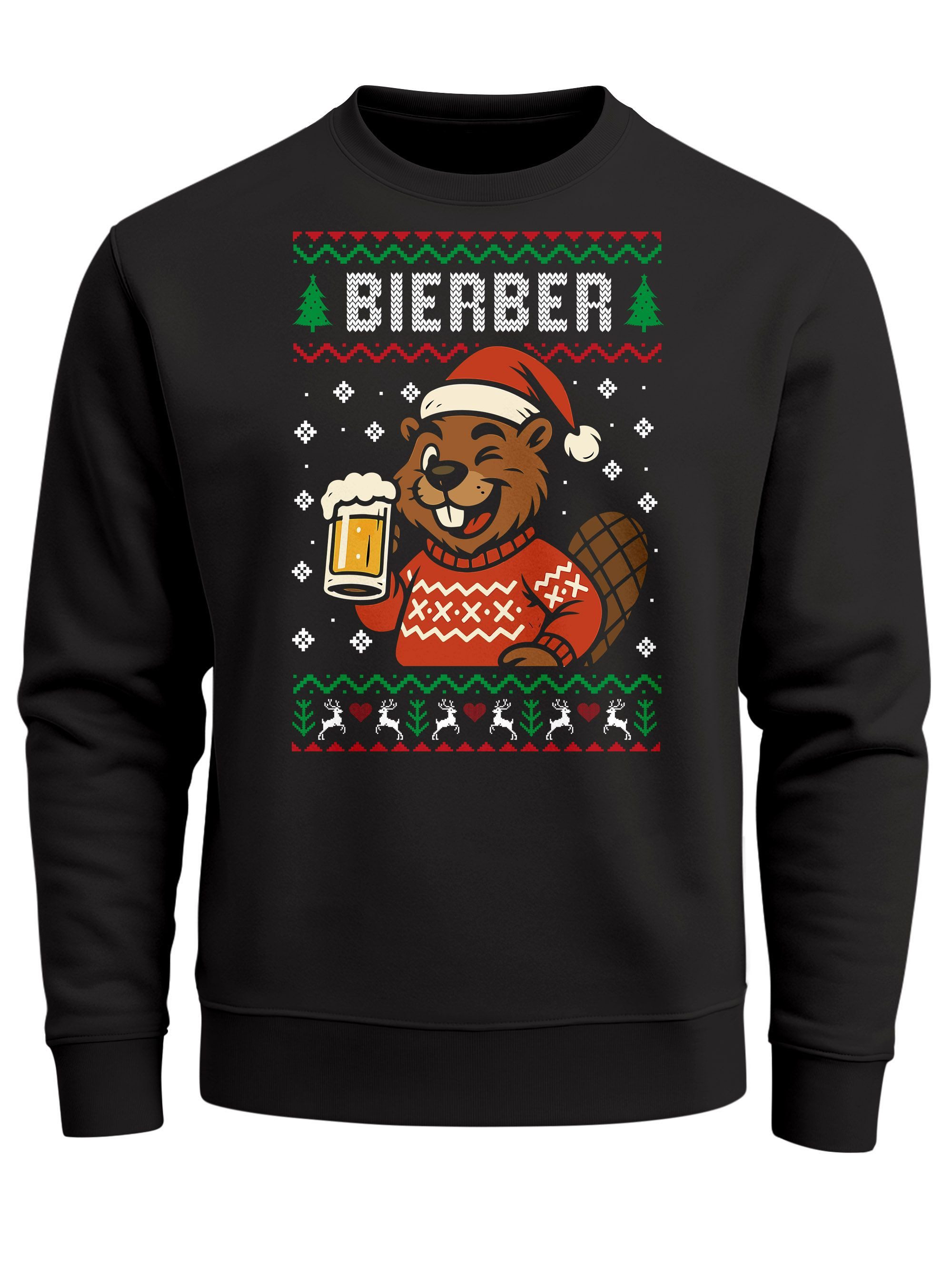 Sweatshirt Sweatshirt Herren Weihnachtspullover Weihnachtssweatshirt Biber Bier