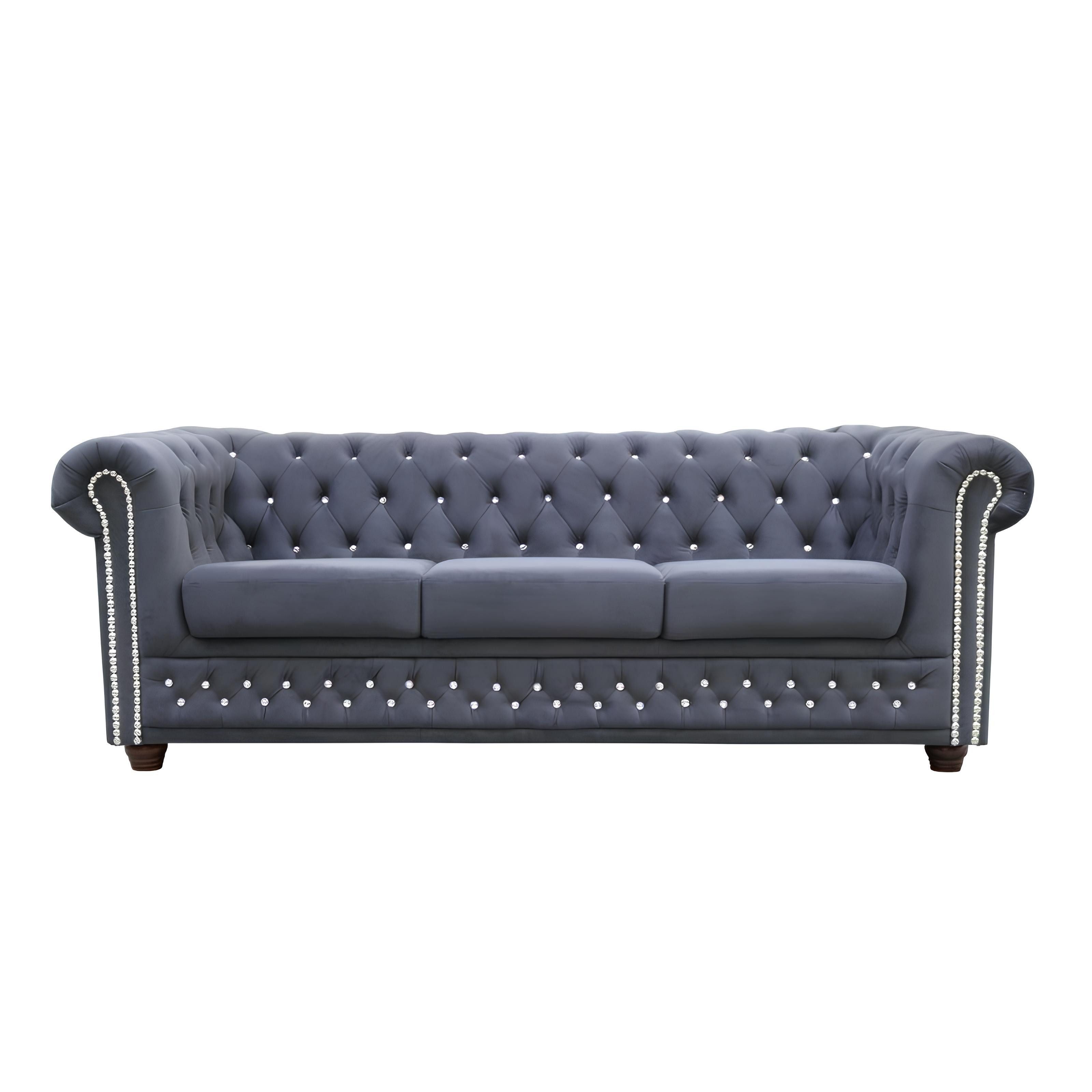 JVmoebel Polstergarnitur Chesterfield-Sofa mit Kristallsteinen und edlem Leder, (Chesterfield Sofagarnitur 3+2 York Blink Kristallsteine), Made in Europa