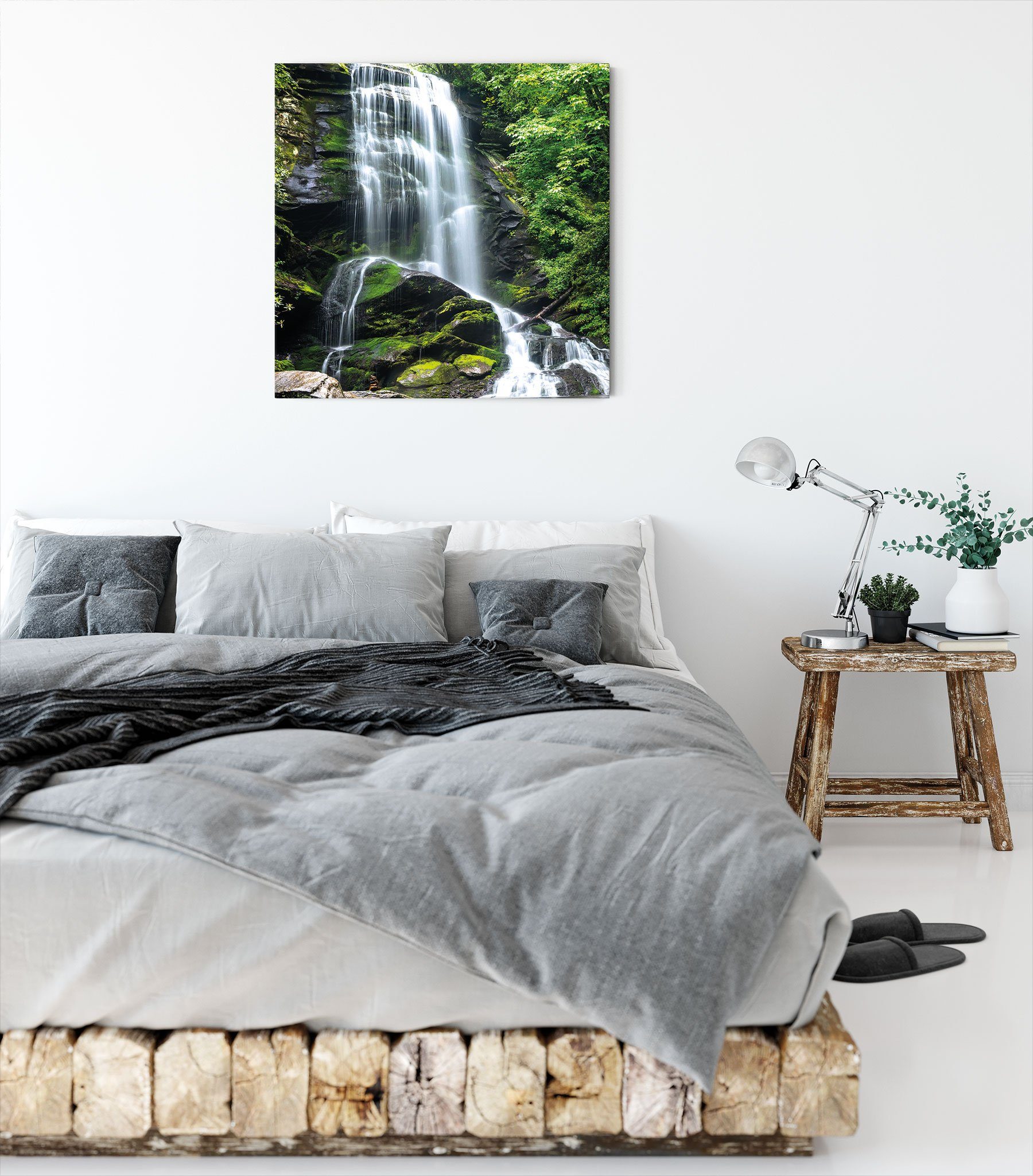 Pixxprint Leinwandbild Wasserfall, Wasserfall inkl. Leinwandbild bespannt, Zackenaufhänger (1 St), fertig