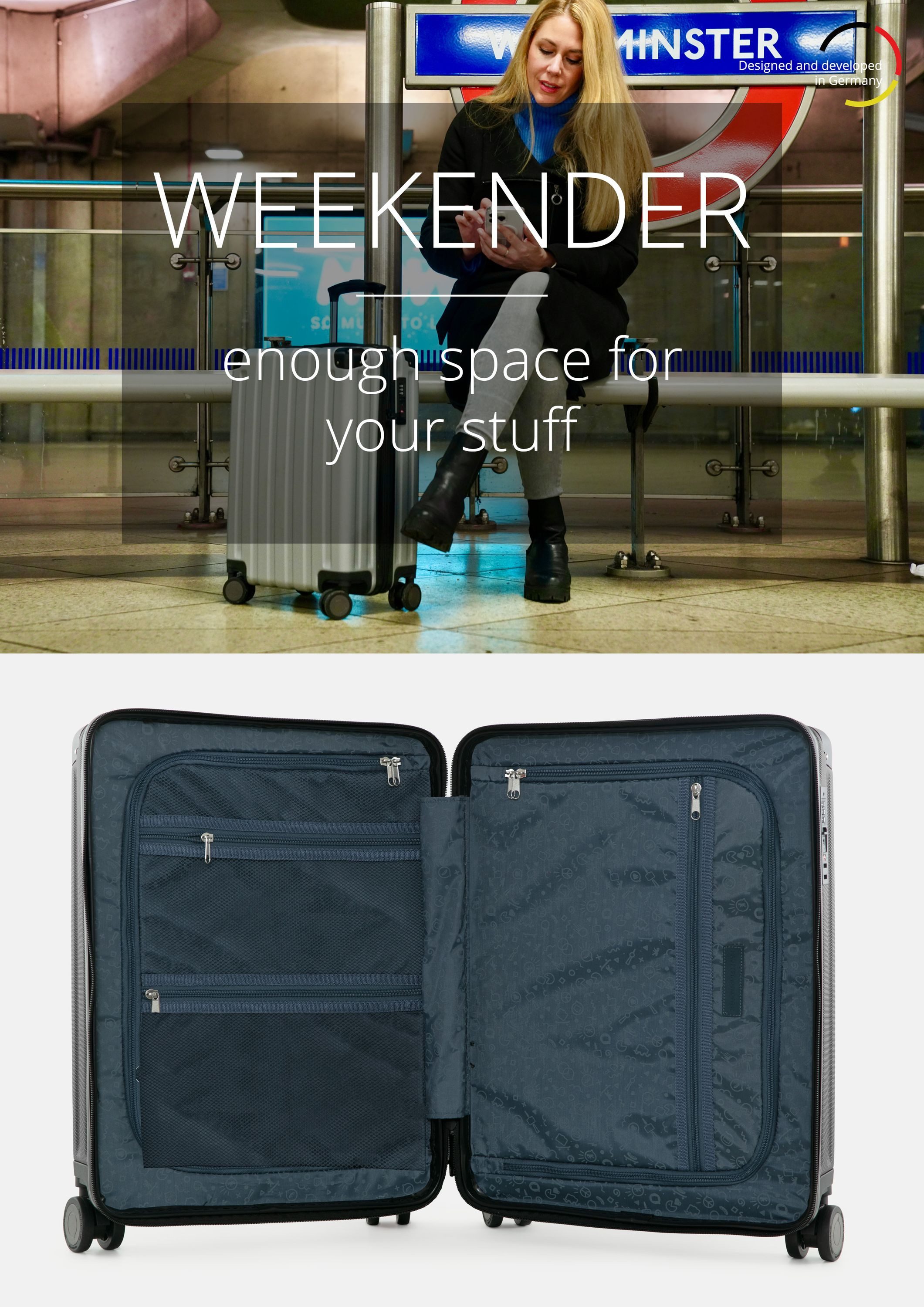 Hauptstadtkoffer Handgepäckkoffer Q-Damm, 4 Rollen, Handgepäck Trolley, TSA, 38 L