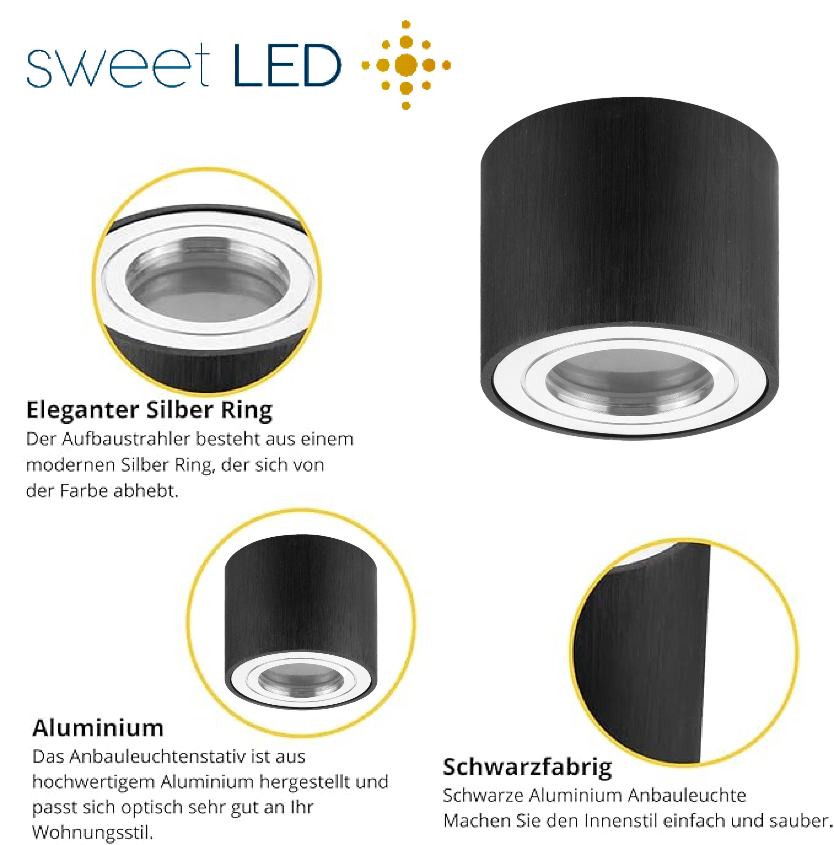 Sweet LED Aufbauleuchte flach IP44 Aluminium Deckenspot für Bad & Küche, ohne Leuchtmittel, Aufbaustrahler LED, Aufbauspot, Deckenstrahler