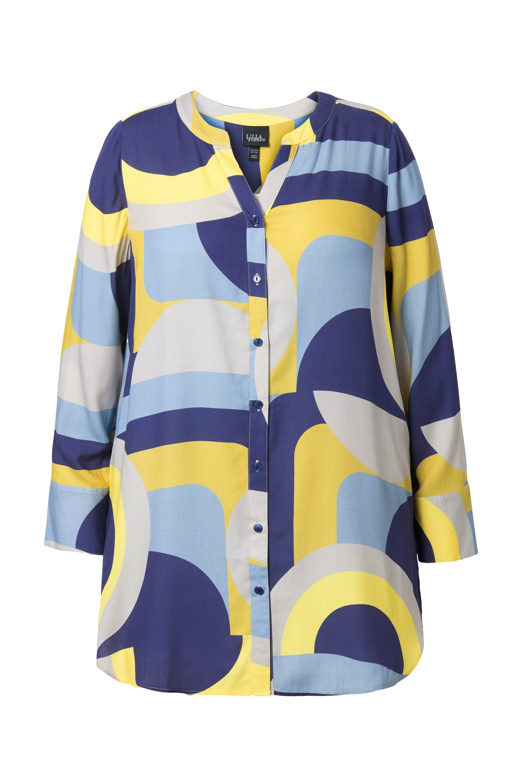 Ulla Popken Longbluse Longbluse grafisch A-Linie Tunika-Ausschnitt günstig online kaufen