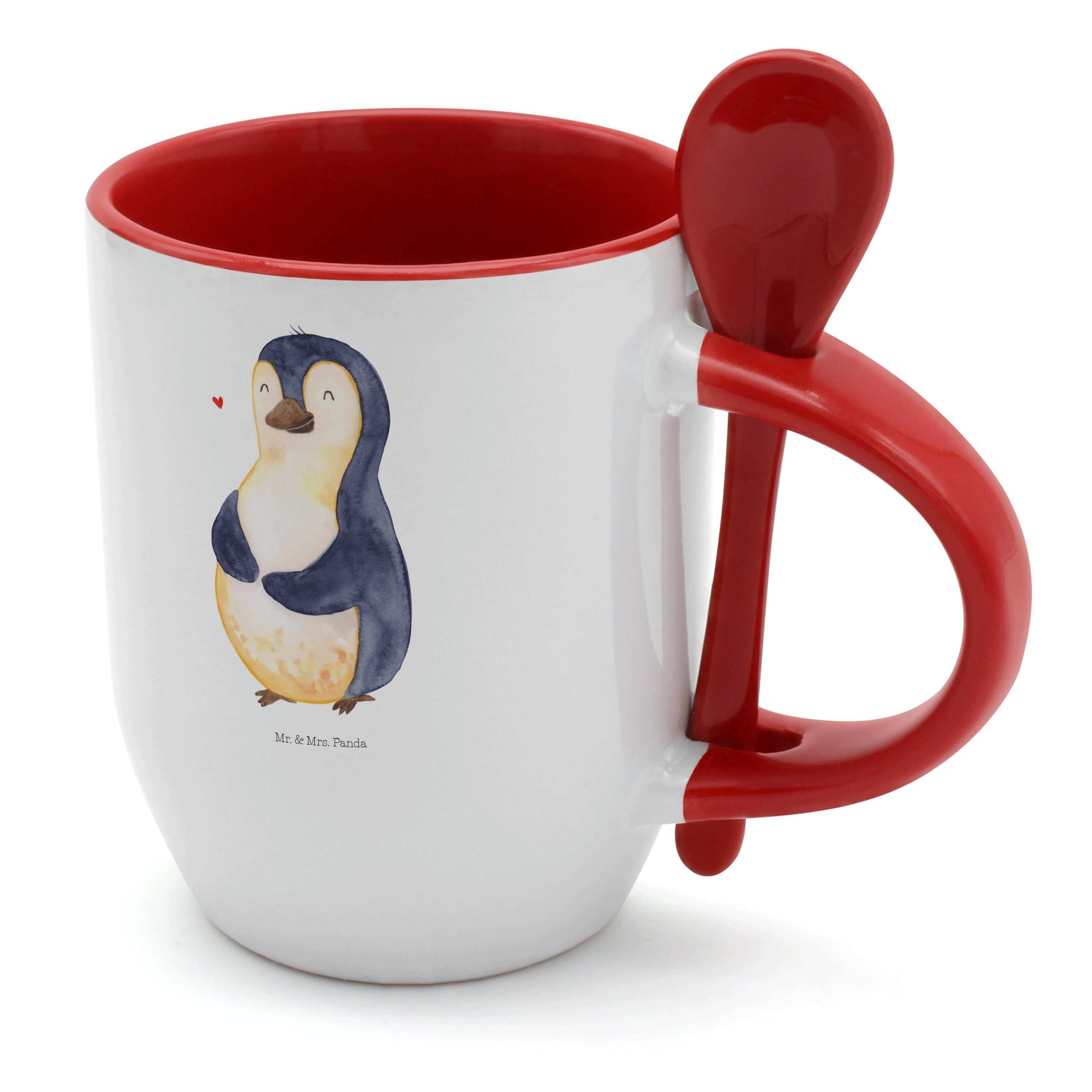 Mr. & Mrs. Panda Tasse Pinguin Diät - Weiß - Geschenk, glücklich, Gewicht, Selbstrespekt, Ab, Keramik