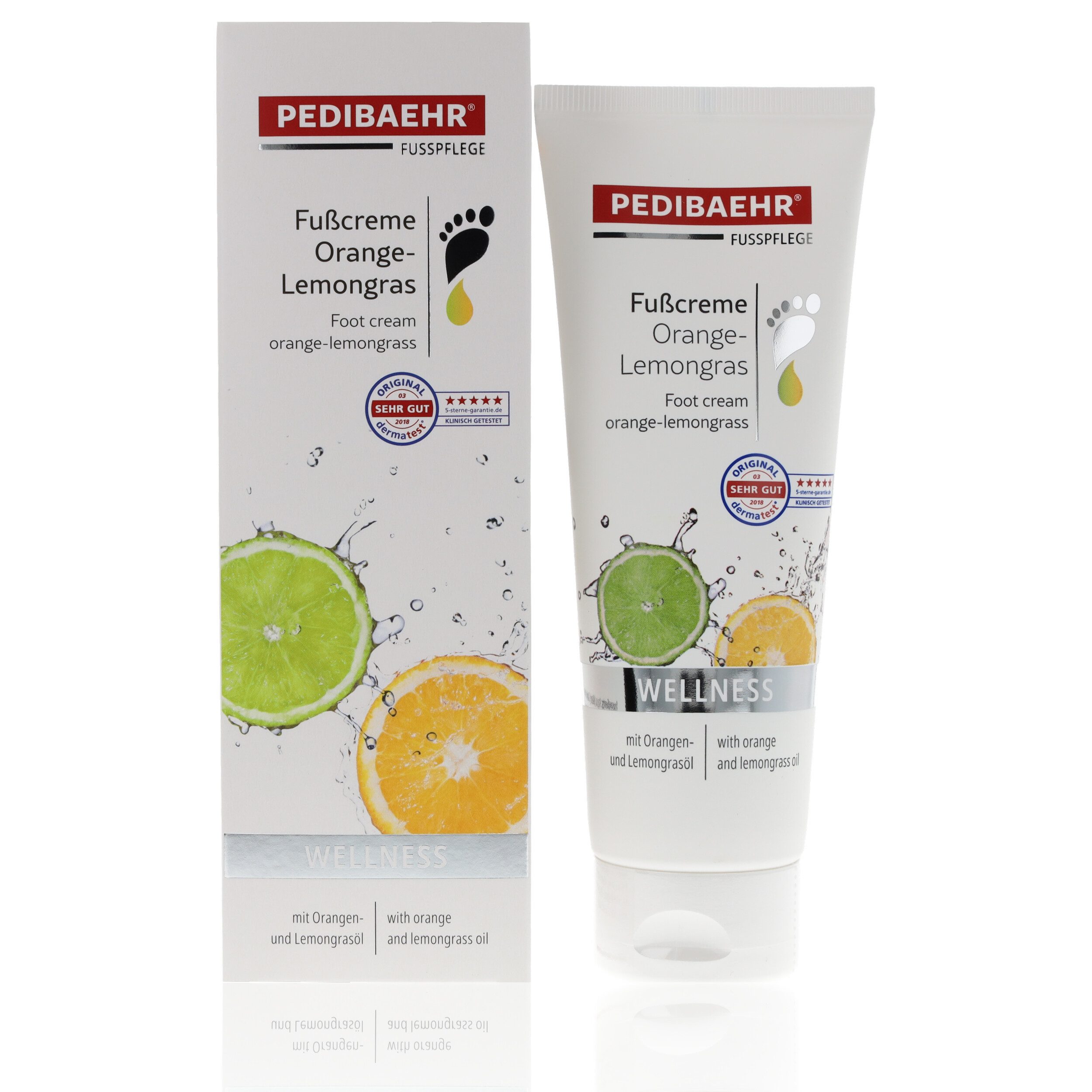Pedibaehr Fußcreme Pedibaehr Fußcreme Orange-Lemongras 125ml Diabetiker geeignet, 1-tlg., reichhaltige, duftende Pflege & intensive Feuchtigkeit