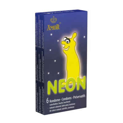 Amor Kondome Neon Packung mit, 6 St., Leuchtkondome für fluoreszierendes Vergnügen, fluoreszierende Kondome, leuchten im Dunkeln