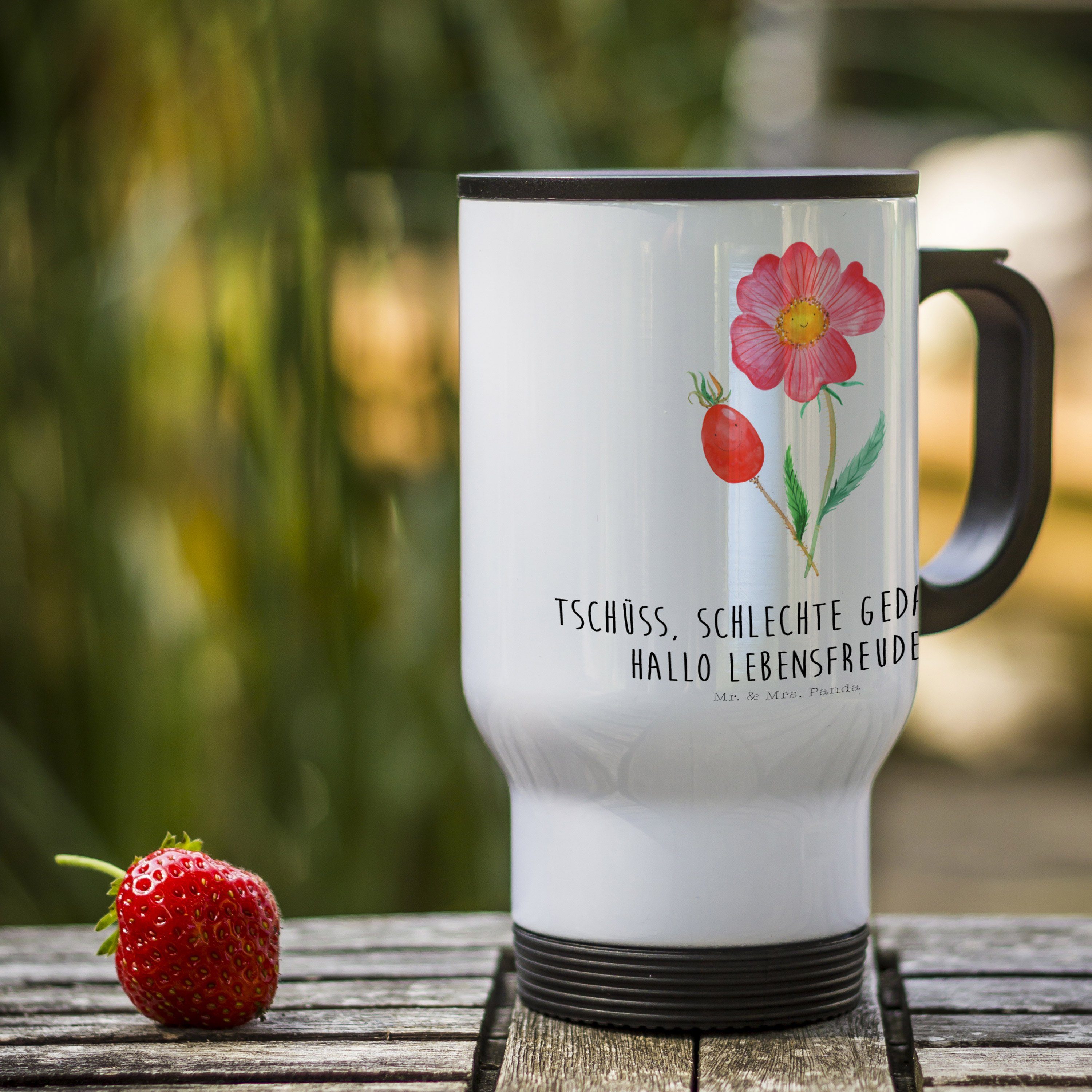 Mr. & Mrs. Panda Thermobecher Blume Hagebutte, thermosbecher, Weiß, Thermobecher Auslaufsicher, Som, Edelstahl, kaffee isolierbecher Thermobecher Mit Spruch Blume