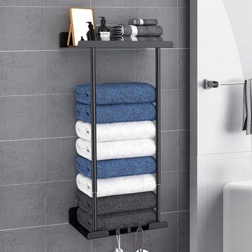 Fivejoy Handtuchhalter Einziehbarer Handtuchhalter für das Bad mit Haken und Ablagefläche, Badetuchhalter aus Eisen für die Wandmontage