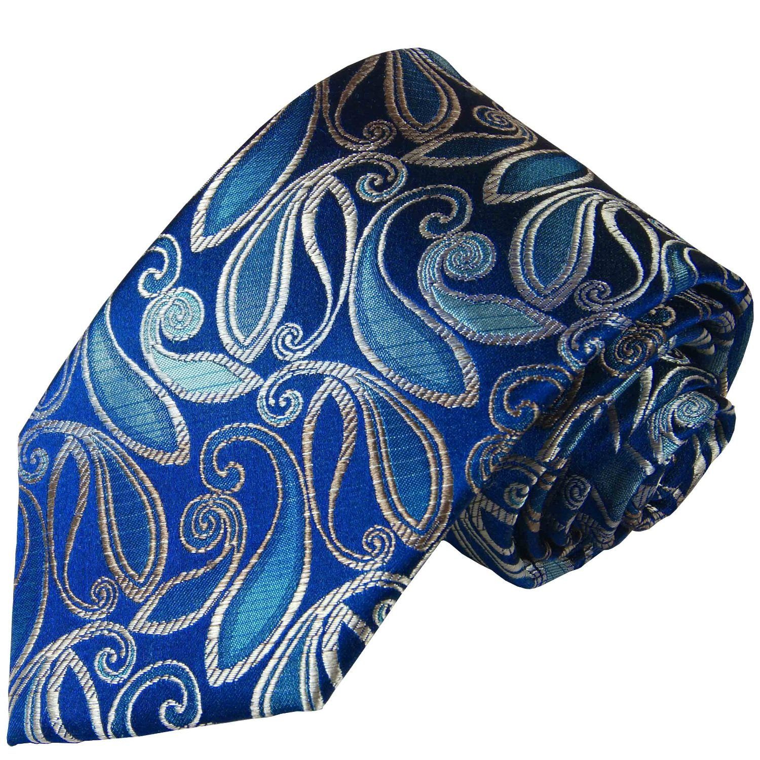 Schlips paisley 100% blau Krawatte 2120 Malone (6cm), Seidenkrawatte Schmal modern Seide bluesteel Herren Paul Designer