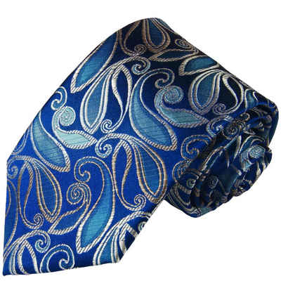 Paul Malone Krawatte Designer Seidenkrawatte Herren Schlips modern paisley 100% Seide Schmal (6cm), Extra lang (165cm), blau bluesteel 2120