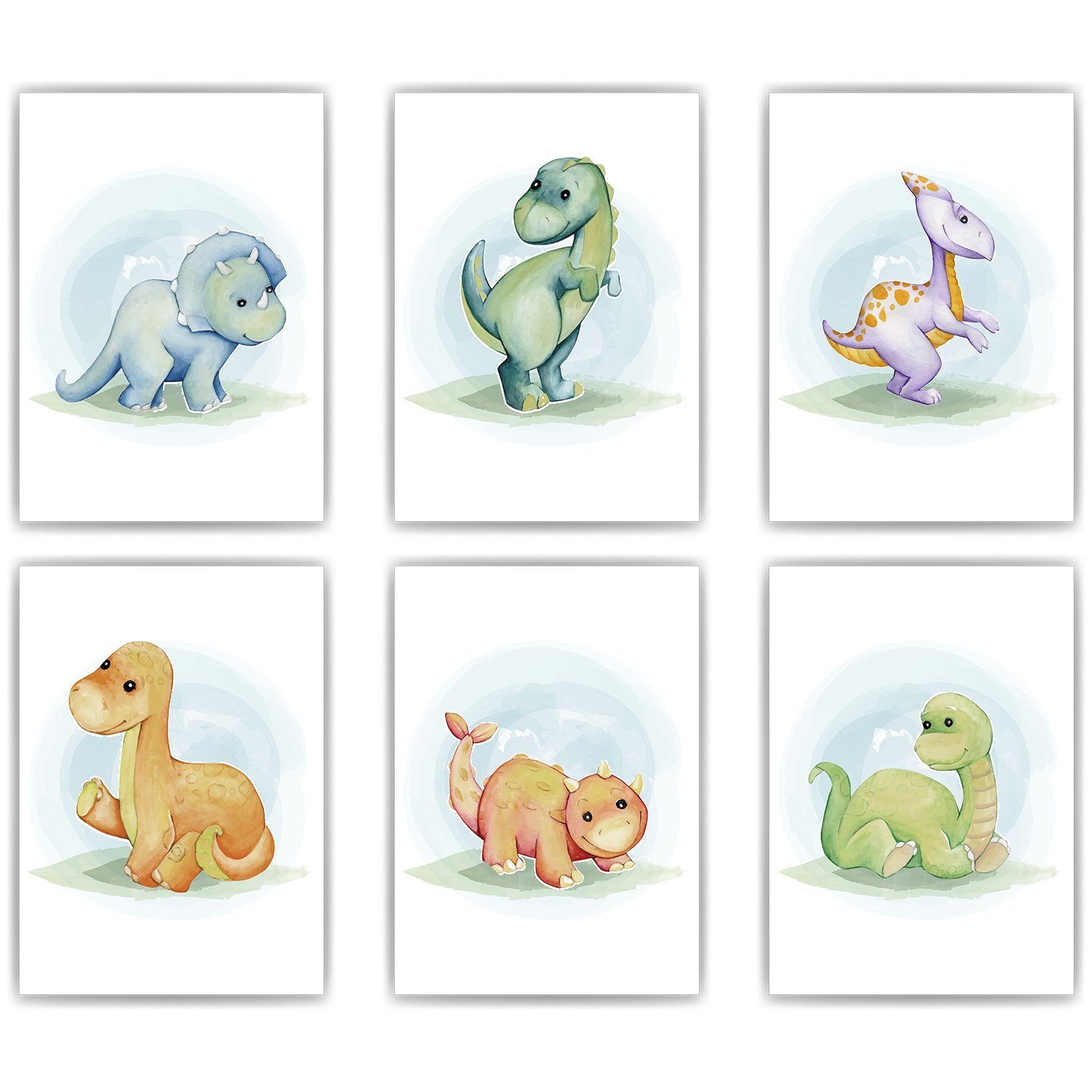 Tigerlino Poster Dinosaurier Bilder 6er Set Kinderzimmer Wandbilder Dekoration