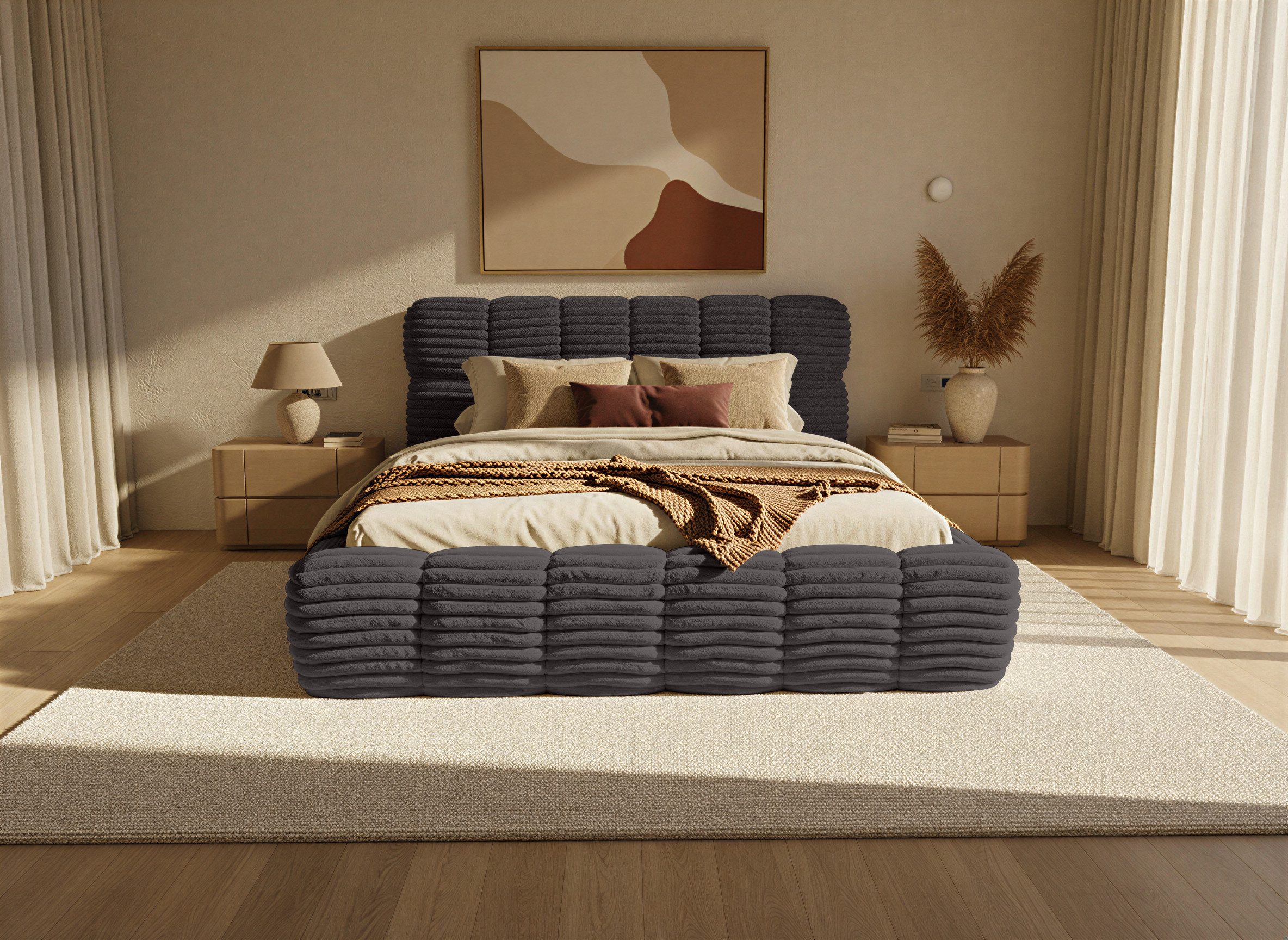 thematys Polsterbett CLOUD mit Bettkasten 140x200 160x200 180x200 200x200cm (hochwertiger Cord-Stoff in vielen Farben Grafit Grau Weiß Beige Kreme, Inklusive Lattenrost: Holzrahmen,hochwertiger Stoff), hydraulische Klappfunktion für Stauraum