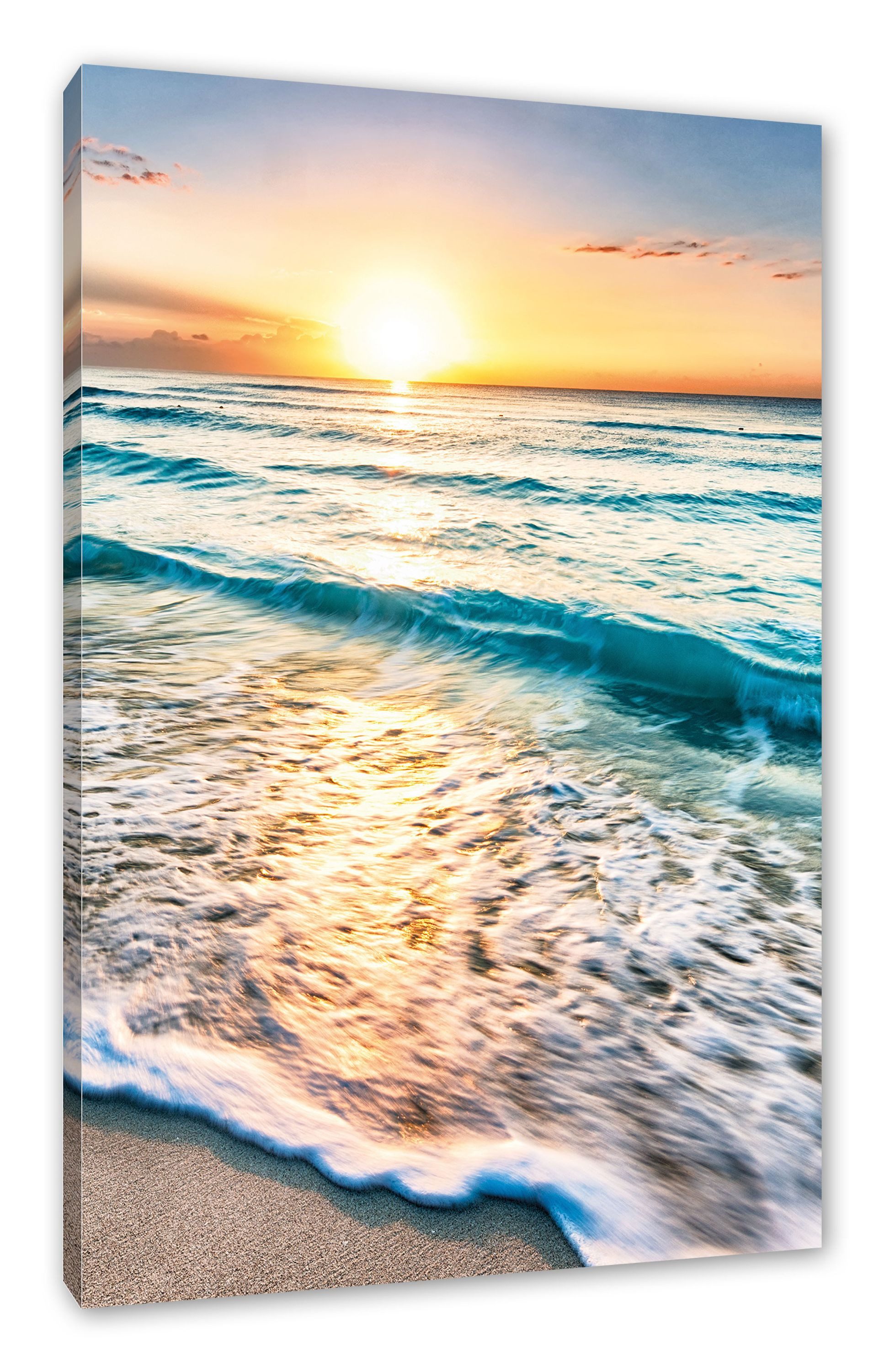 Pixxprint Leinwandbild Meer bei Sonnenuntergang, Meer bei Sonnenuntergang (1 St), Leinwandbild fertig bespannt, inkl. Zackenaufhänger