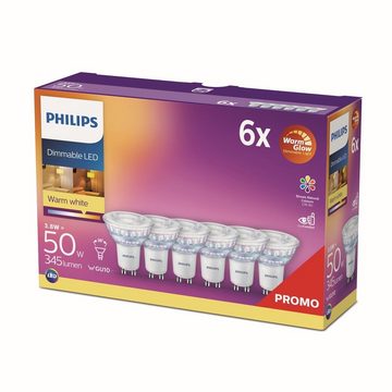 Philips LED-Leuchtmittel 6er-Set GU10 LED Reflektor WarmGlow-dim, GU10, Warmweiß