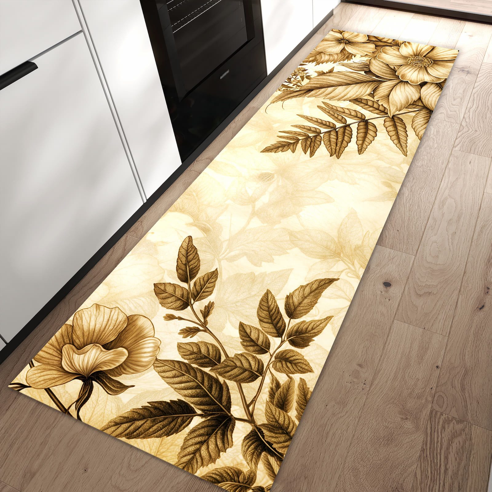 Primedeco Teppich Küchenteppich Blumenblatt Kunstwerk PVC rutschfest abwaschbar Läufer, Rechteckig, Höhe: 3 mm, Pflegeleicht & Wasserabweisend