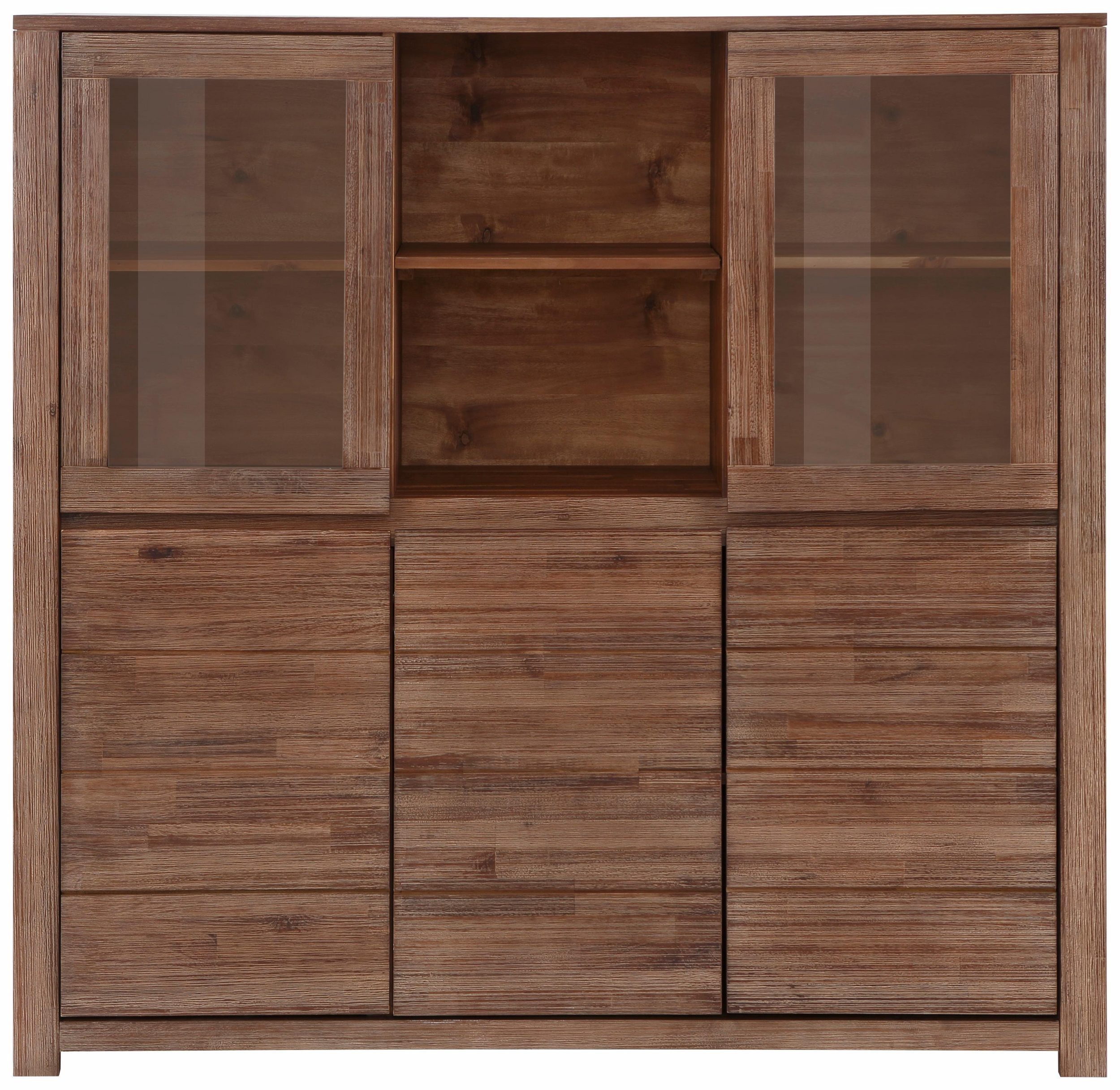 loft24 Highboard Walter, Vitrinenschrank Vitrine, Wohnzimmer Schrank, Akazie, Landhaus