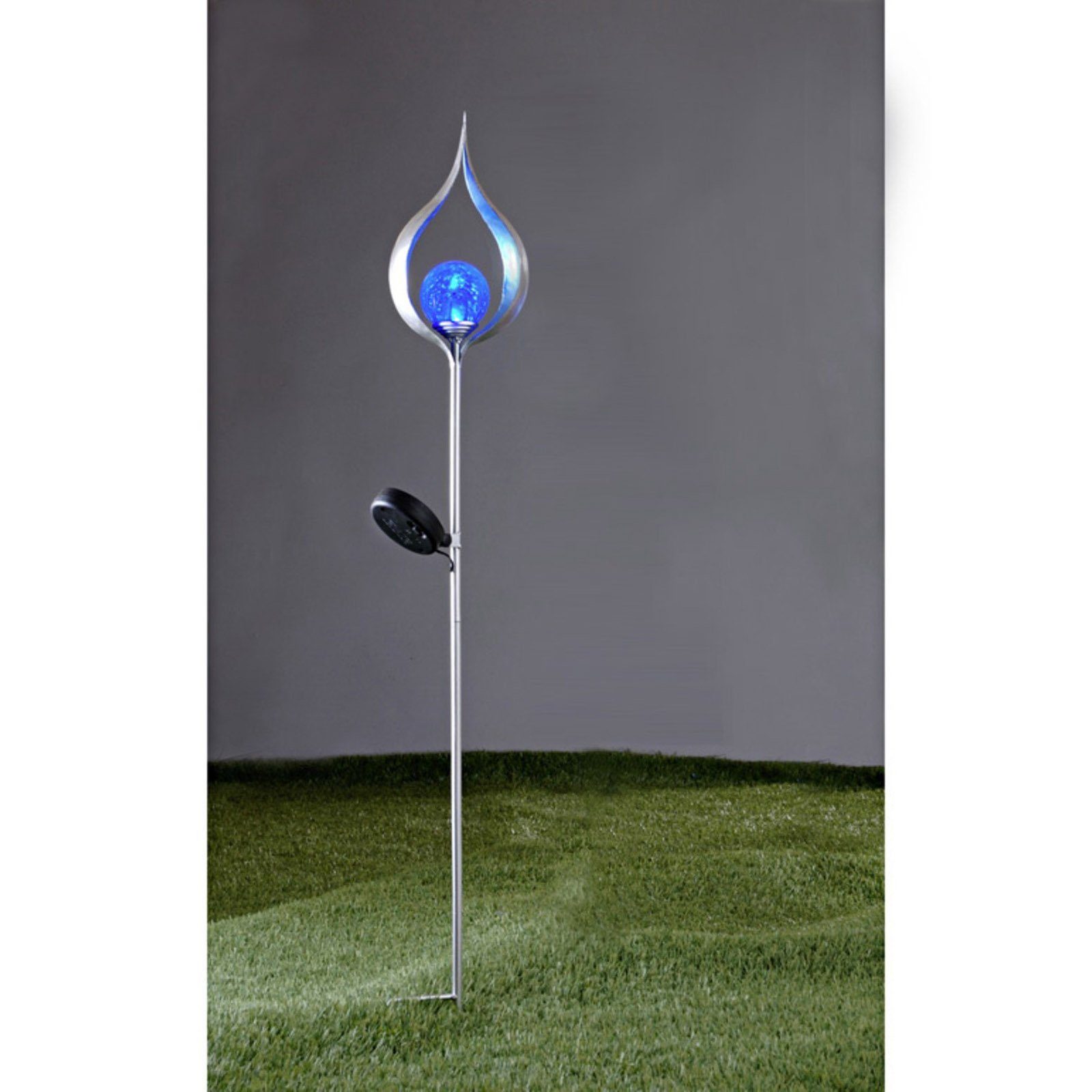 HAC24 LED Solarleuchte Gartenleuchte Flammenleuchte Silber Solarlampe Solarleuchte Garten, LED fest integriert, Blau, blaues Licht, 93 cm