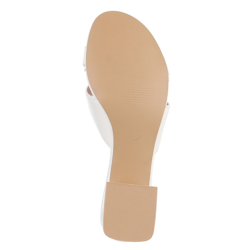 Ital-Design Damen Mule mit Blockabsatz und Schmuckdetail Pantolette (91970754) Blockabsatz Pantoletten in Weiß